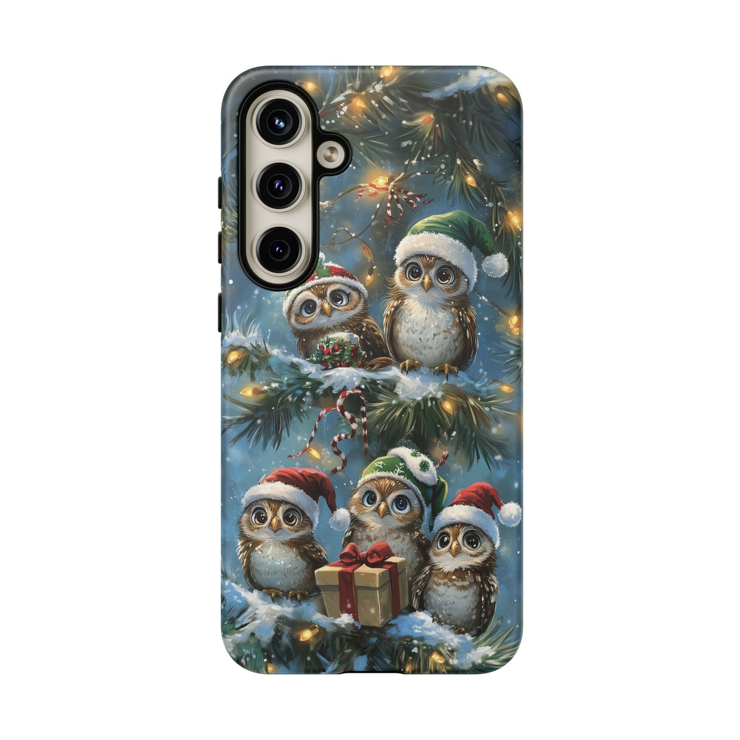 Christmas Owls Phone Case – Festive Holiday Design with Cute Owls and Gift