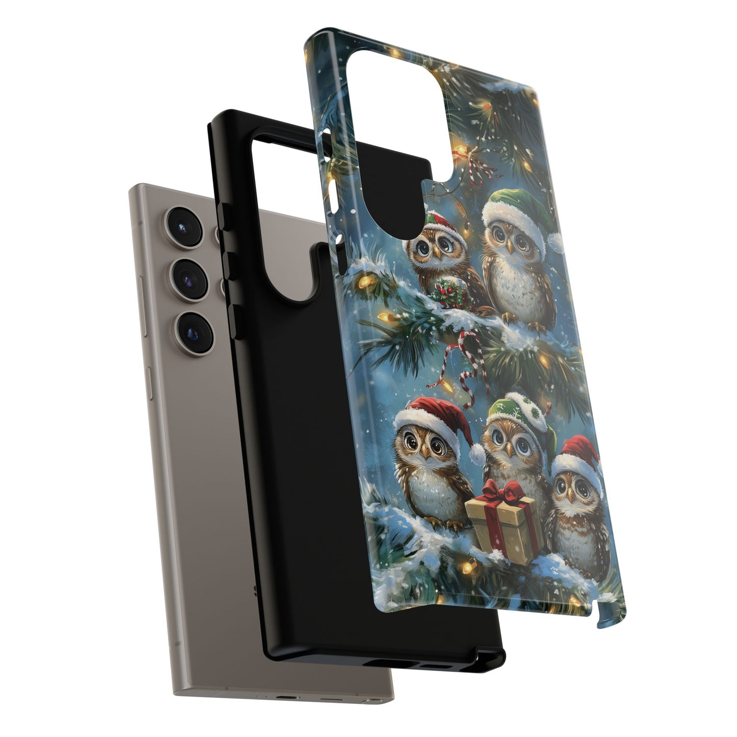 Christmas Owls Phone Case – Festive Holiday Design with Cute Owls and Gift