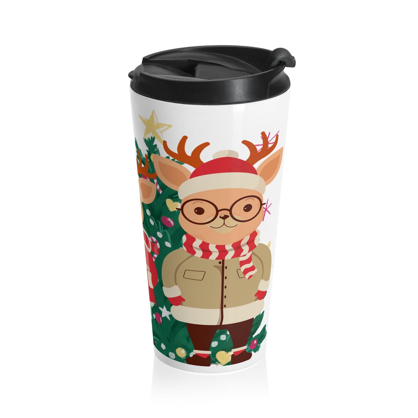 Festive Reindeer Christmas Travel Mug – Insulated Stainless Steel Tumbler  Description: