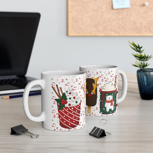 Festive Christmas Mug with Holiday Treats and Cute Characters – Perfect for Winter Beverages