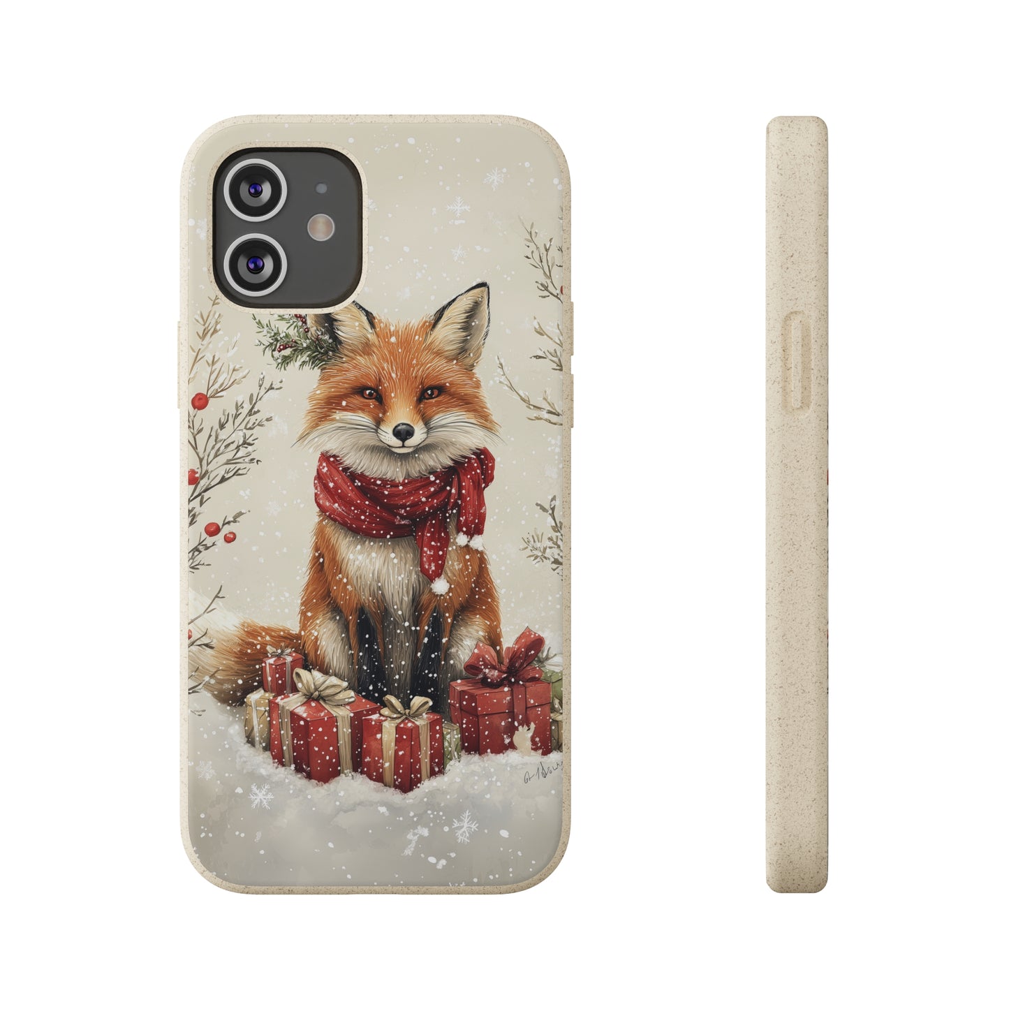 Christmas Fox Phone Case – Festive Holiday Design with Cute Fox and Gift Boxes - Biodegradable Cases