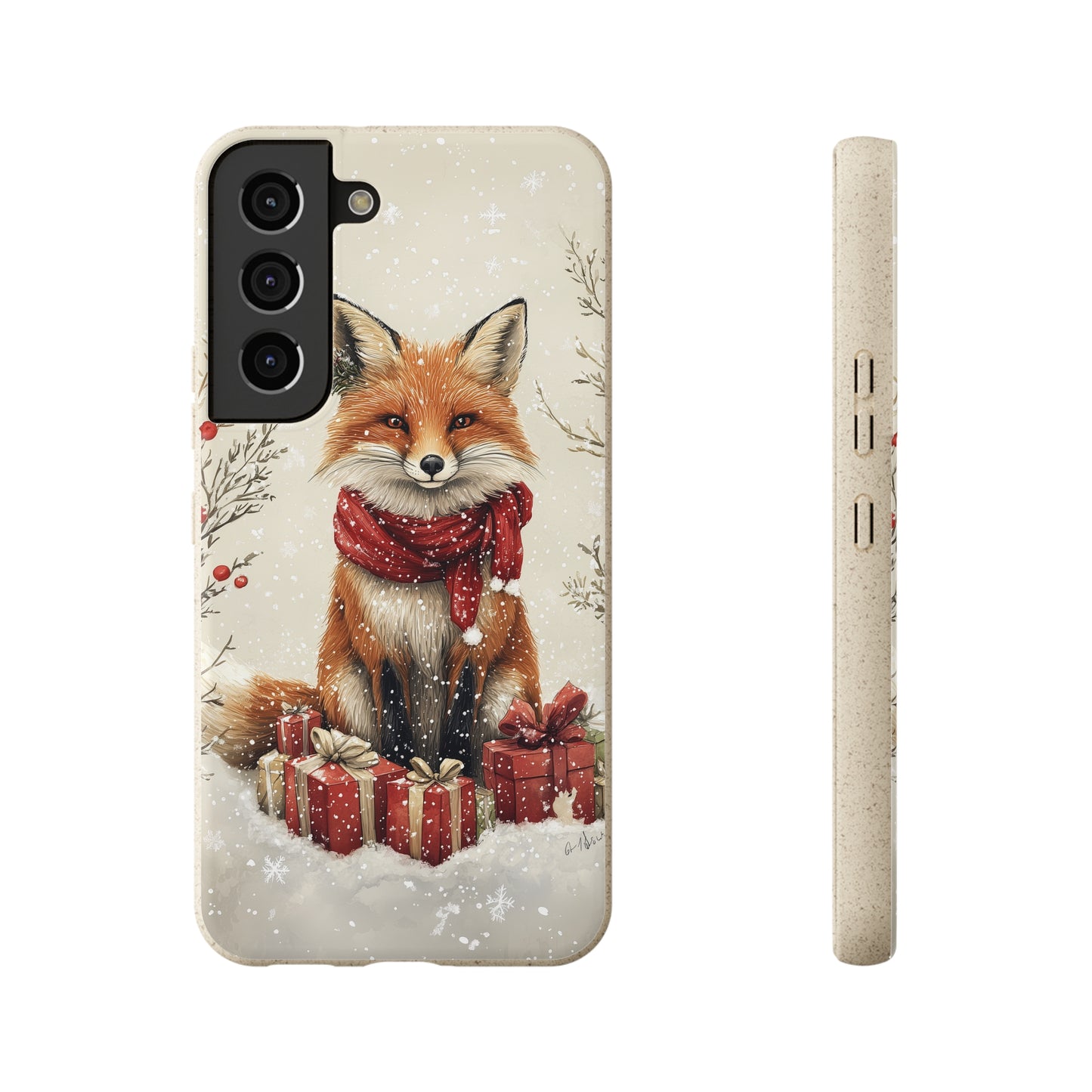 Christmas Fox Phone Case – Festive Holiday Design with Cute Fox and Gift Boxes - Biodegradable Cases