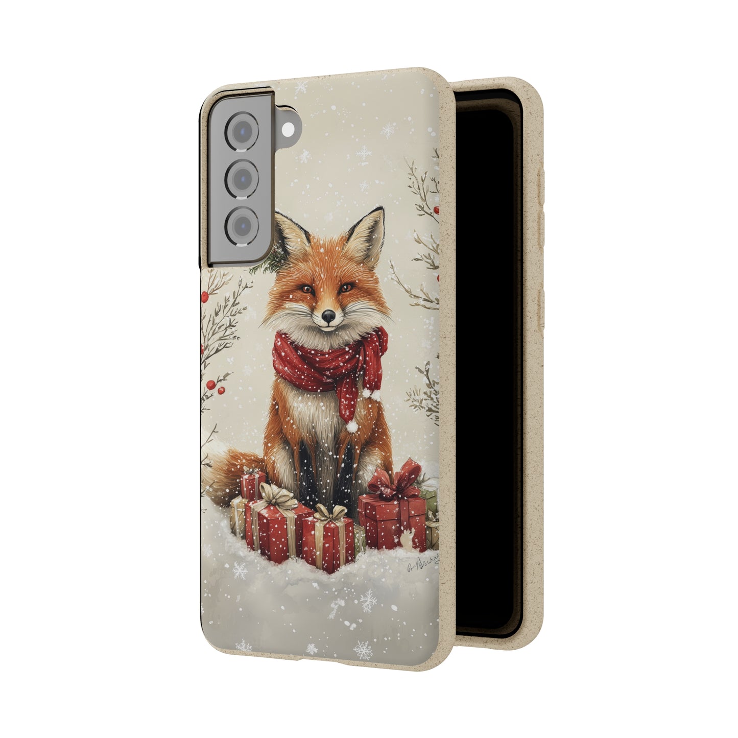 Christmas Fox Phone Case – Festive Holiday Design with Cute Fox and Gift Boxes - Biodegradable Cases