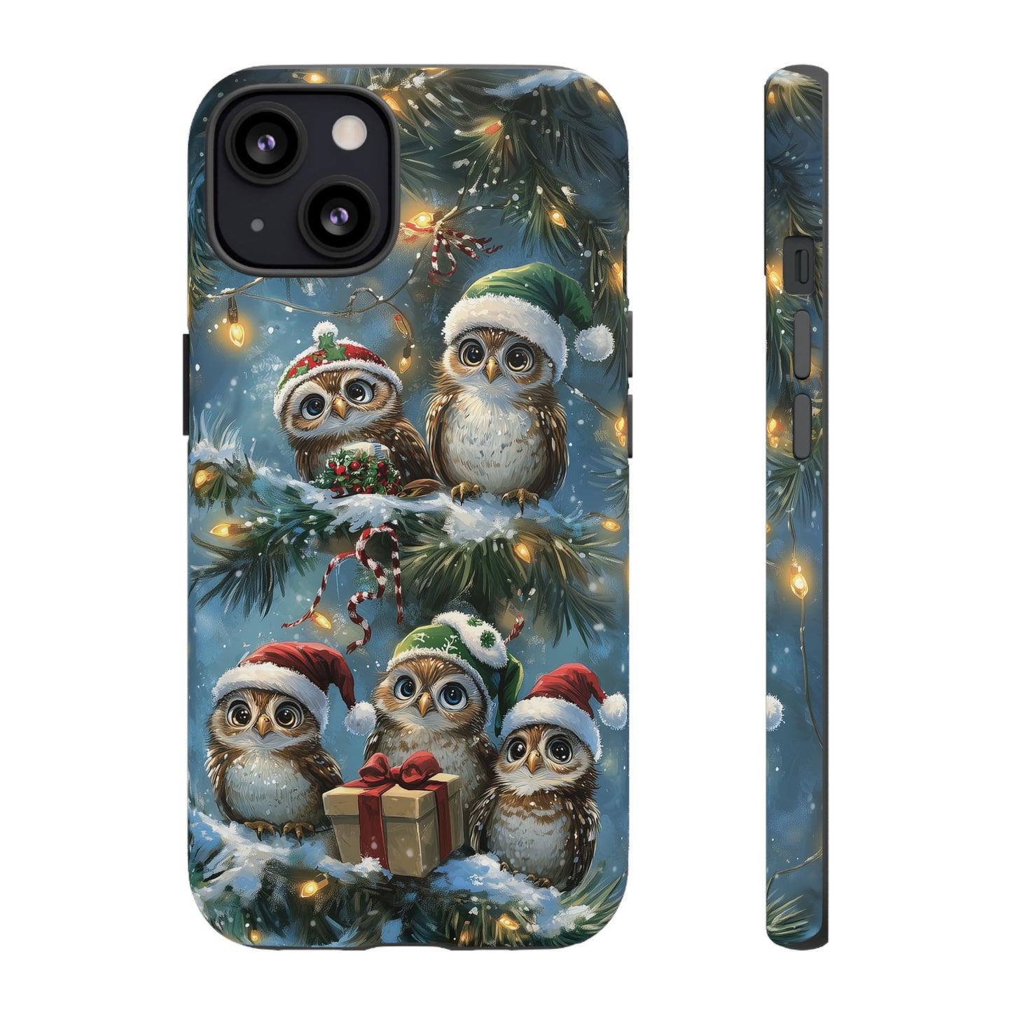 Christmas Owls Phone Case – Festive Holiday Design with Cute Owls and Gift