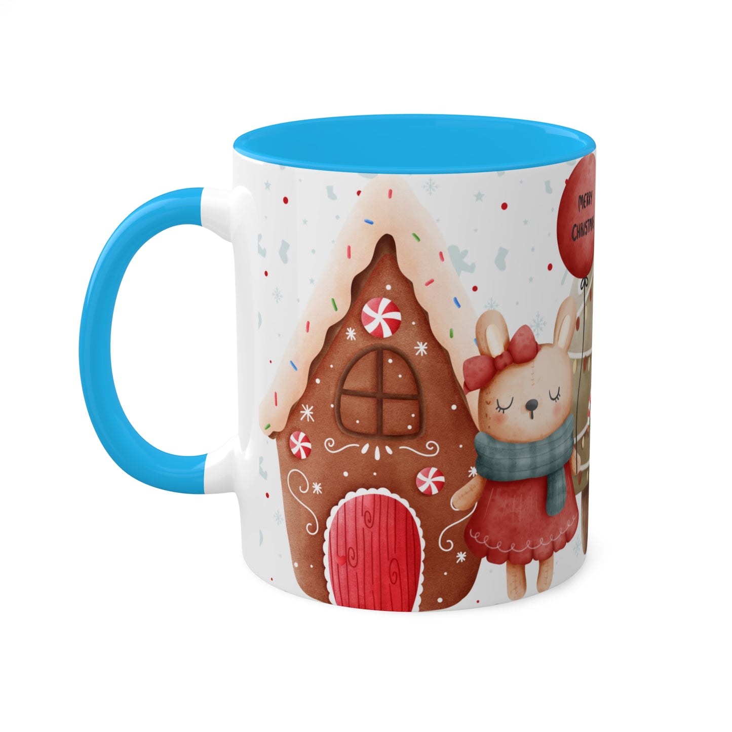 Festive Christmas Mug with Adorable Bear, Hedgehog, and Gingerbread Design – Holiday Coffee Cup