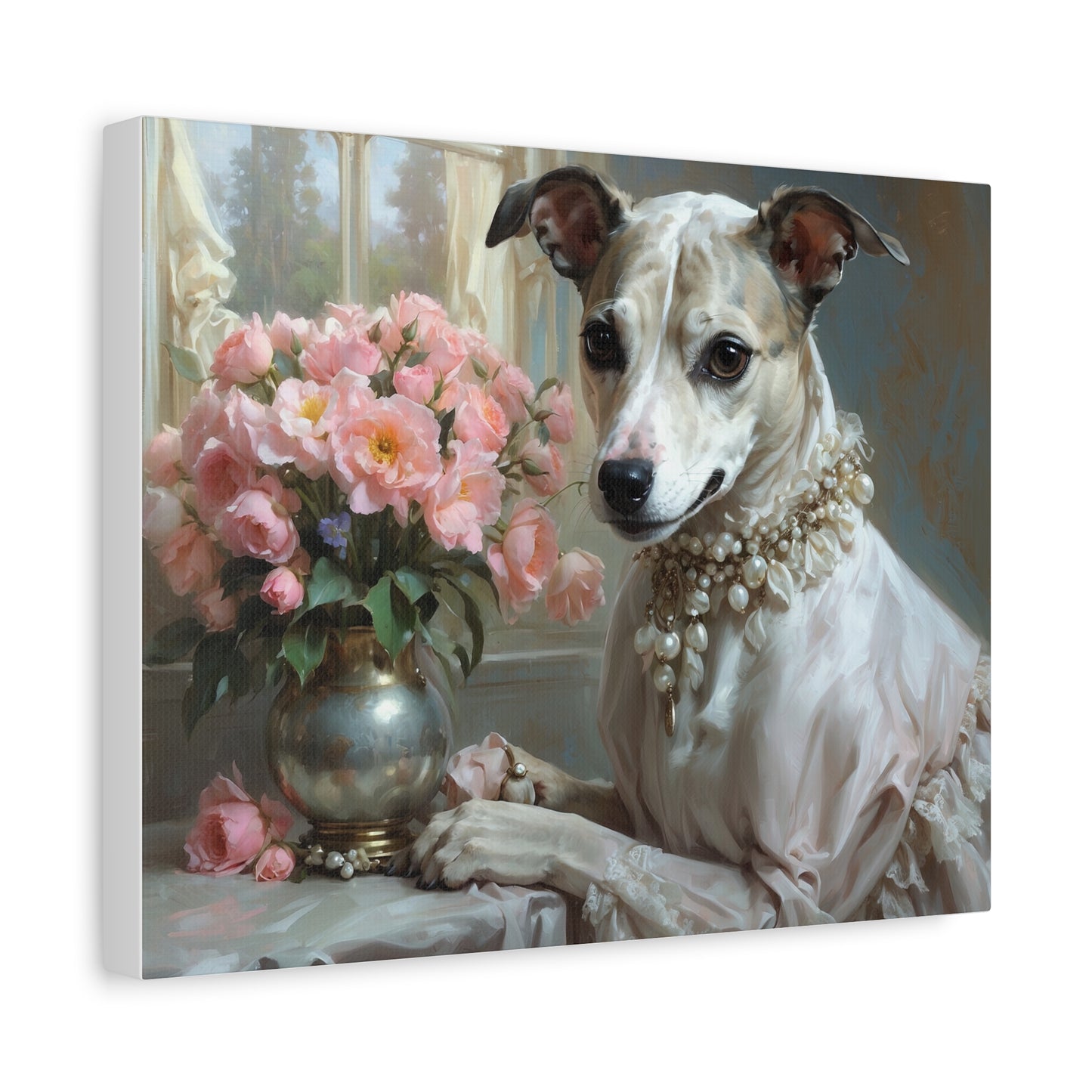 Matte Canvas, Stretched, 1.25" Renaissance Greyhound Lady with Floral Elegance