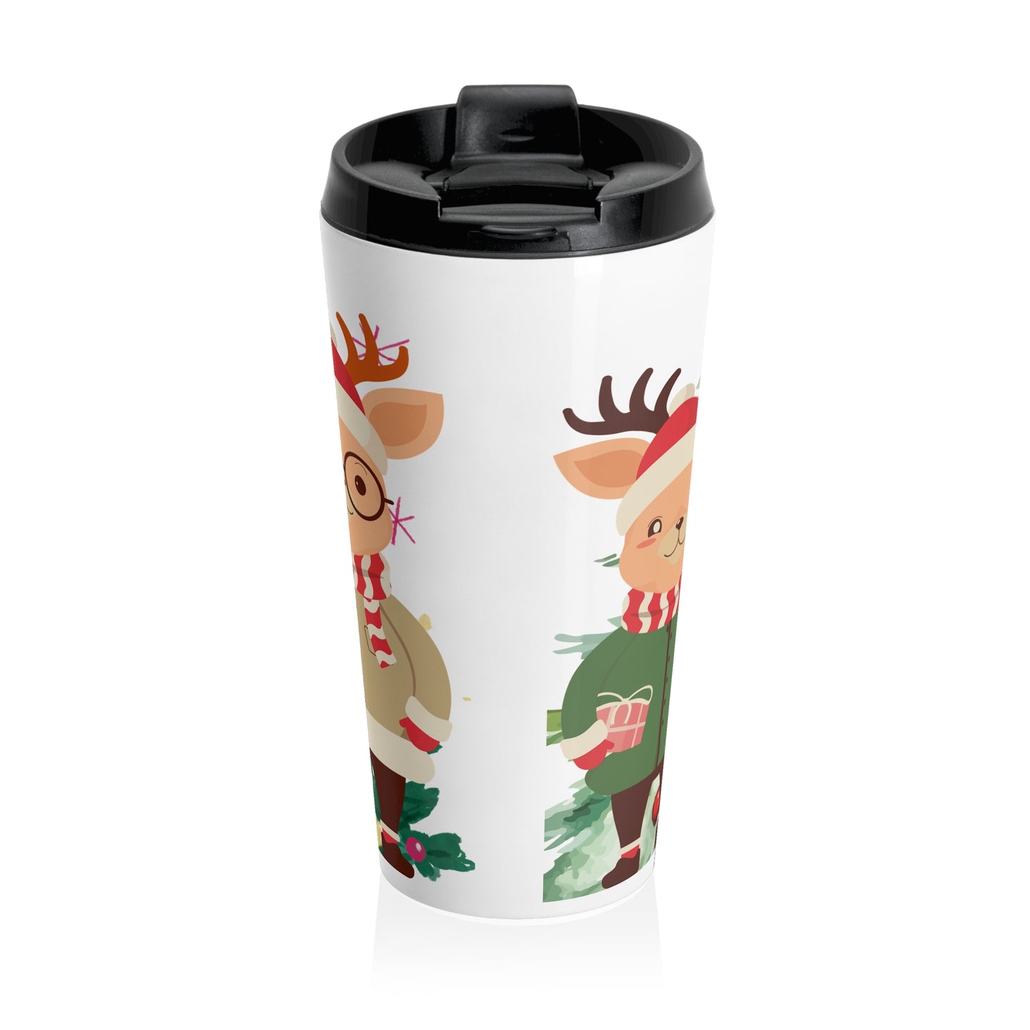 Festive Reindeer Christmas Travel Mug – Insulated Stainless Steel Tumbler  Description: