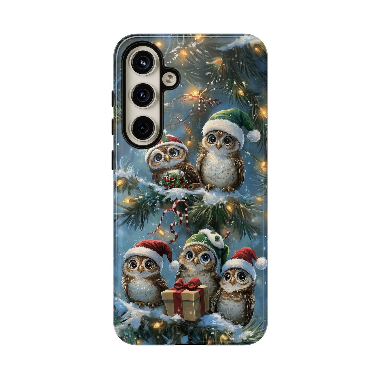 Christmas Owls Phone Case – Festive Holiday Design with Cute Owls and Gift