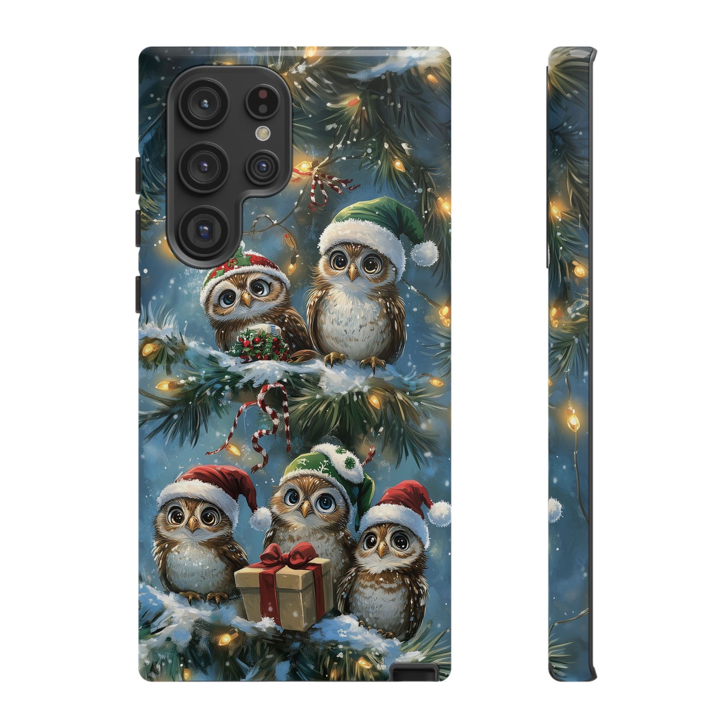 Christmas Owls Phone Case – Festive Holiday Design with Cute Owls and Gift