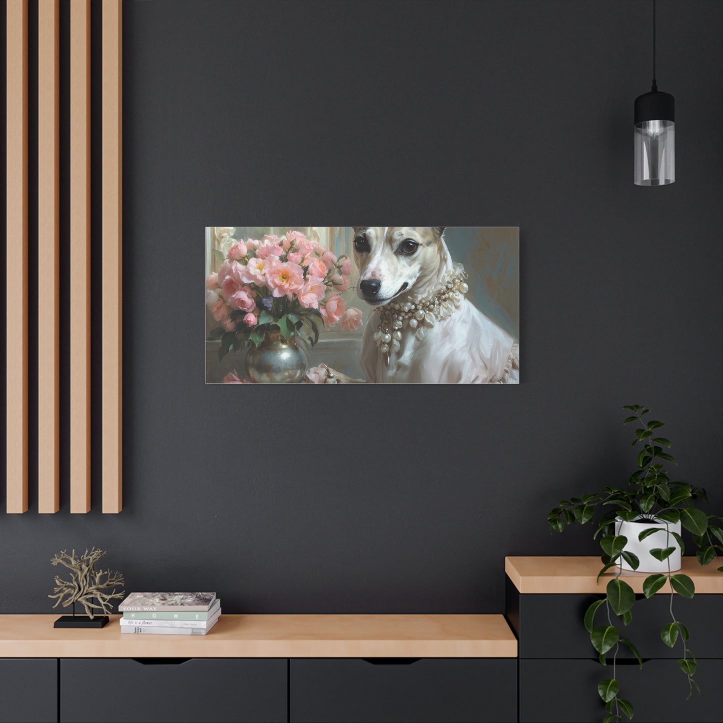 Matte Canvas, Stretched, 1.25" Renaissance Greyhound Lady with Floral Elegance