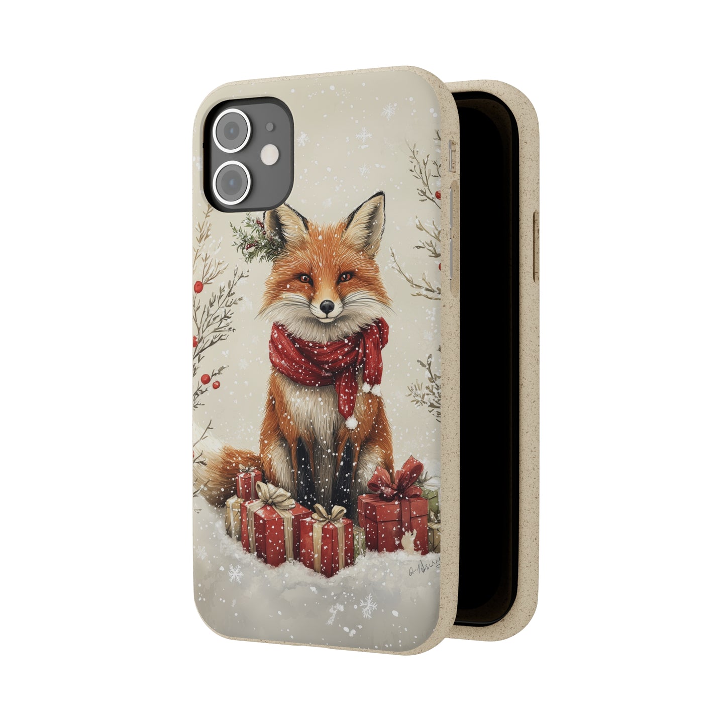 Christmas Fox Phone Case – Festive Holiday Design with Cute Fox and Gift Boxes - Biodegradable Cases