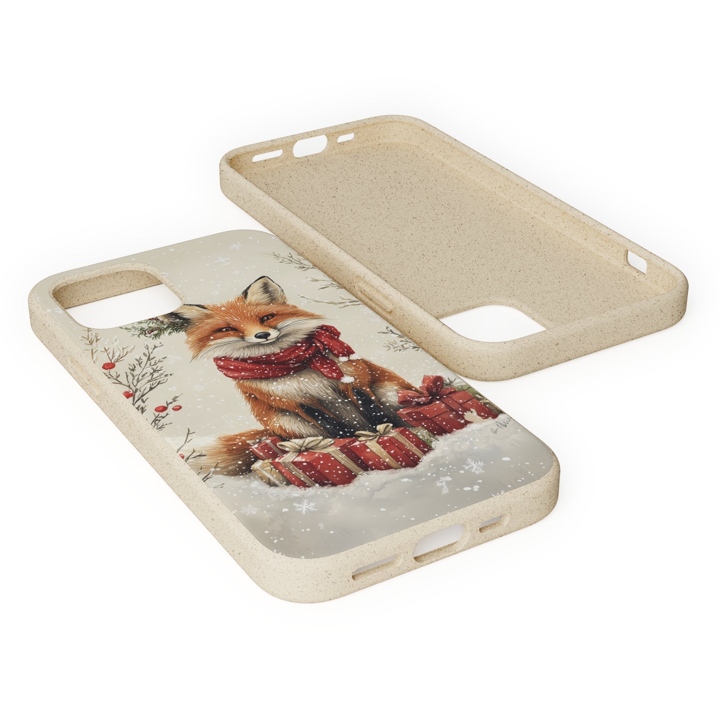 Christmas Fox Phone Case – Festive Holiday Design with Cute Fox and Gift Boxes - Biodegradable Cases