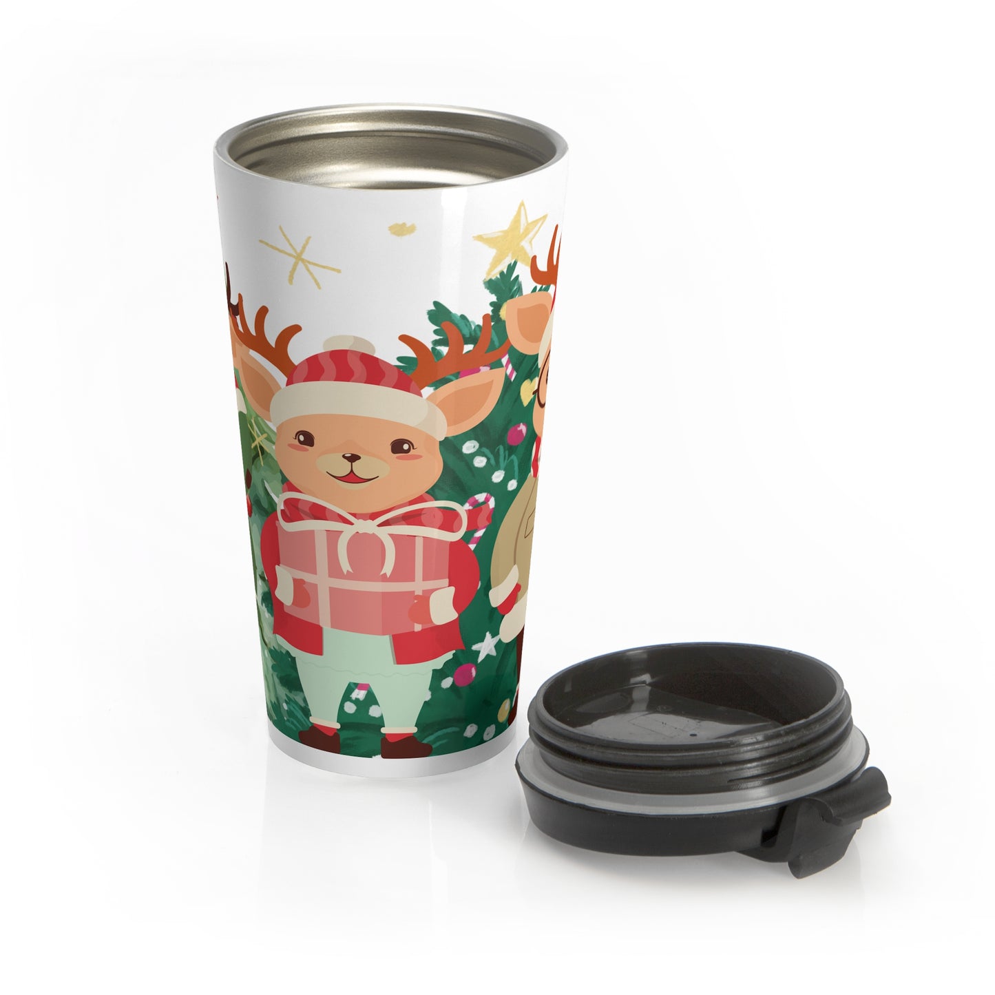 Festive Reindeer Christmas Travel Mug – Insulated Stainless Steel Tumbler  Description: