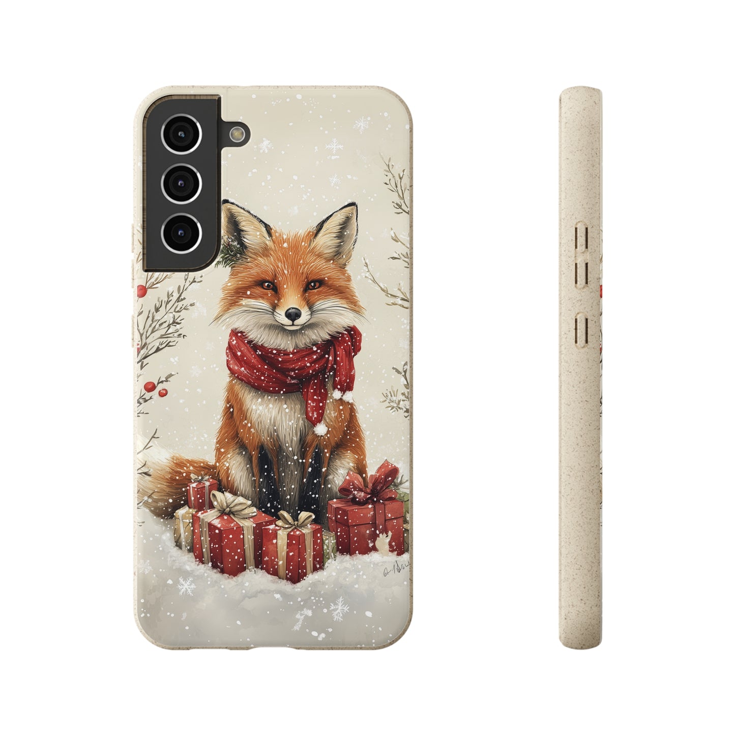 Christmas Fox Phone Case – Festive Holiday Design with Cute Fox and Gift Boxes - Biodegradable Cases