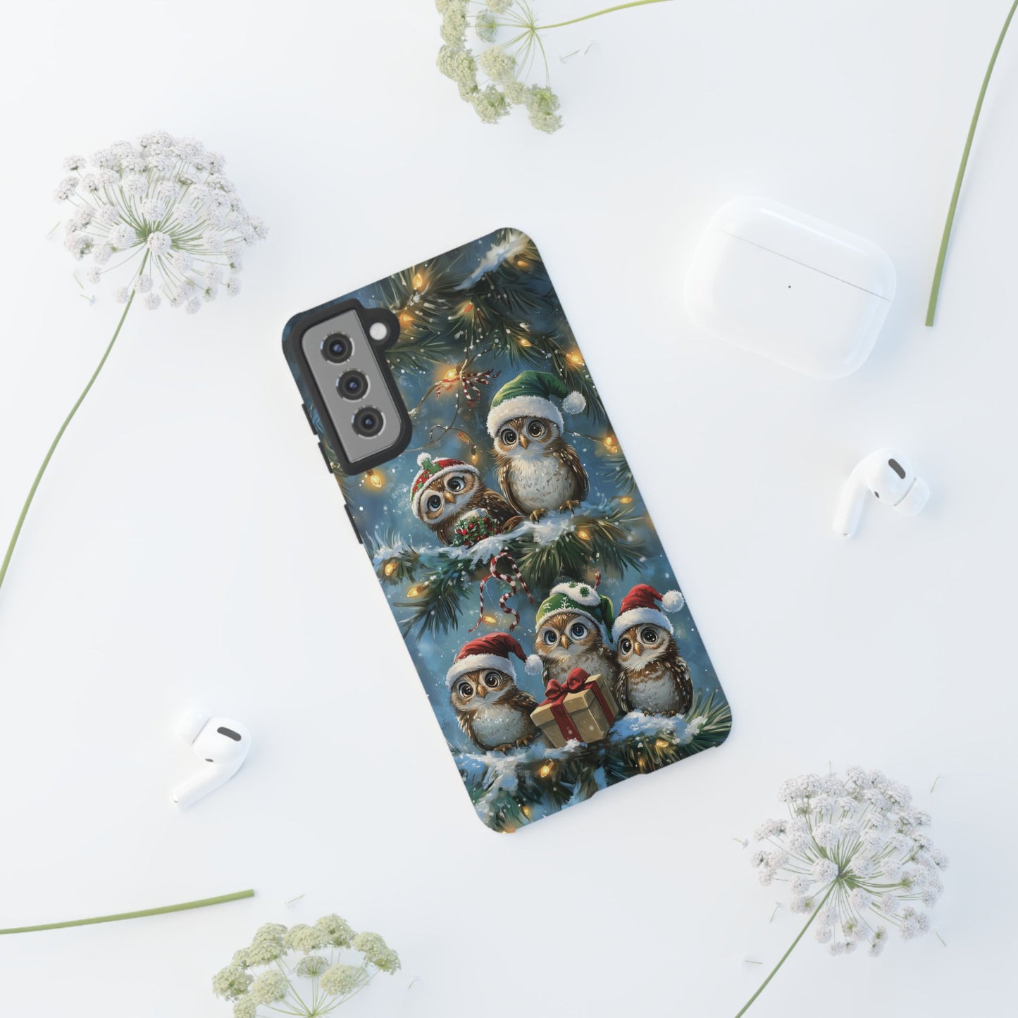 Christmas Owls Phone Case – Festive Holiday Design with Cute Owls and Gift