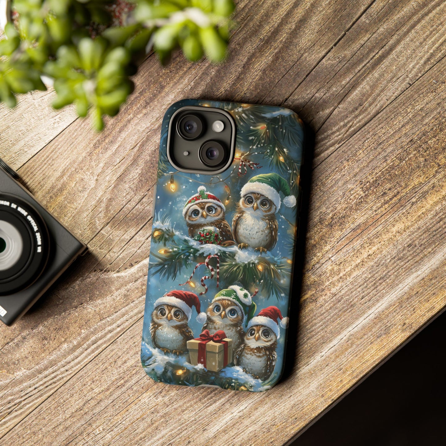 Christmas Owls Phone Case – Festive Holiday Design with Cute Owls and Gift