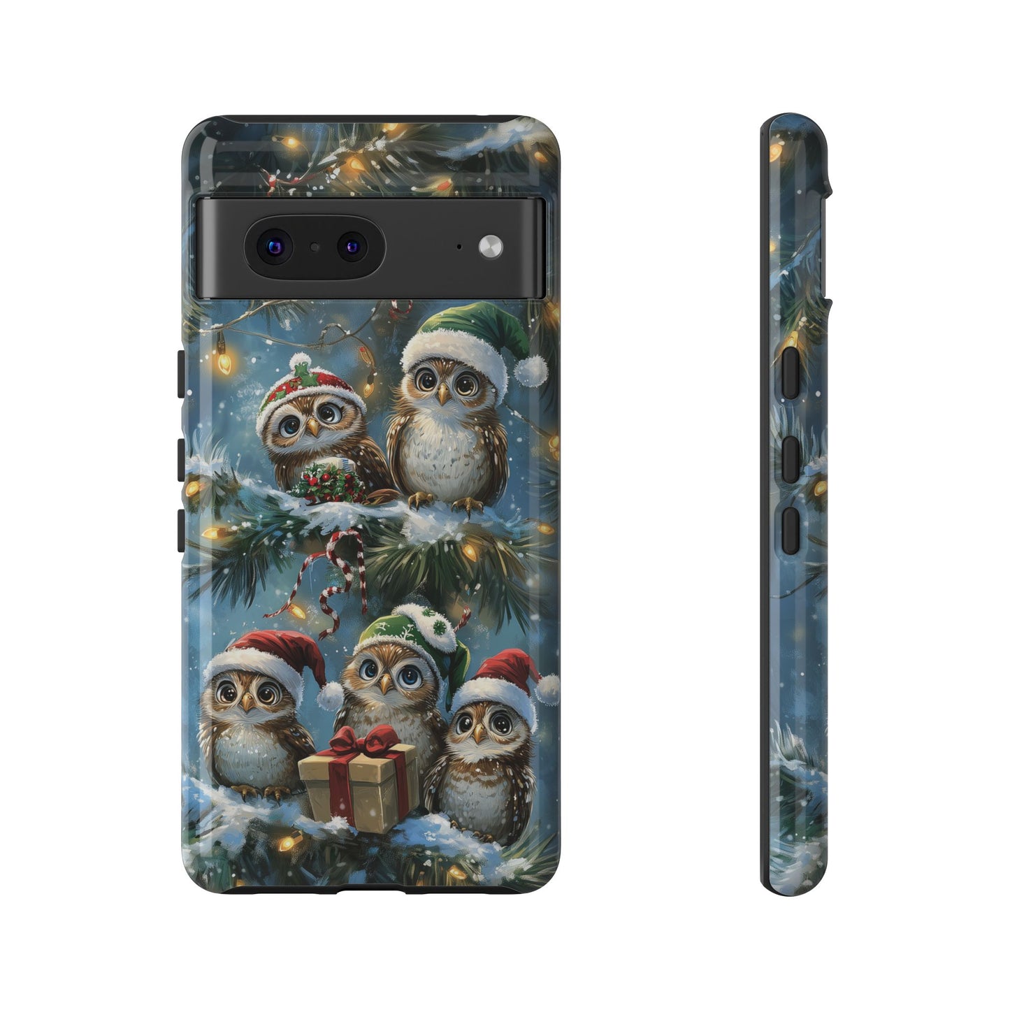 Christmas Owls Phone Case – Festive Holiday Design with Cute Owls and Gift