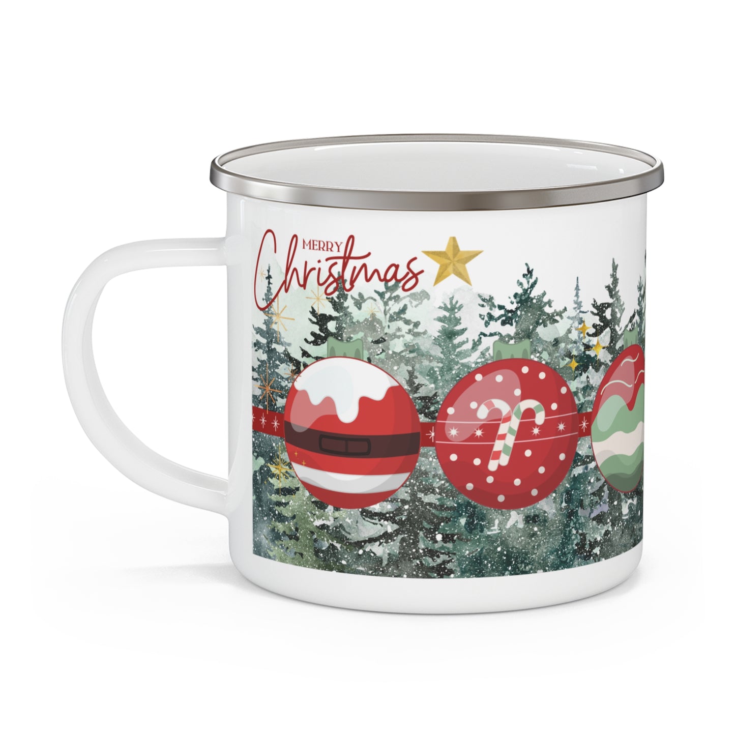 Christmas Enamel Mug with Festive Forest Design – Durable and Lightweight Holiday Cup