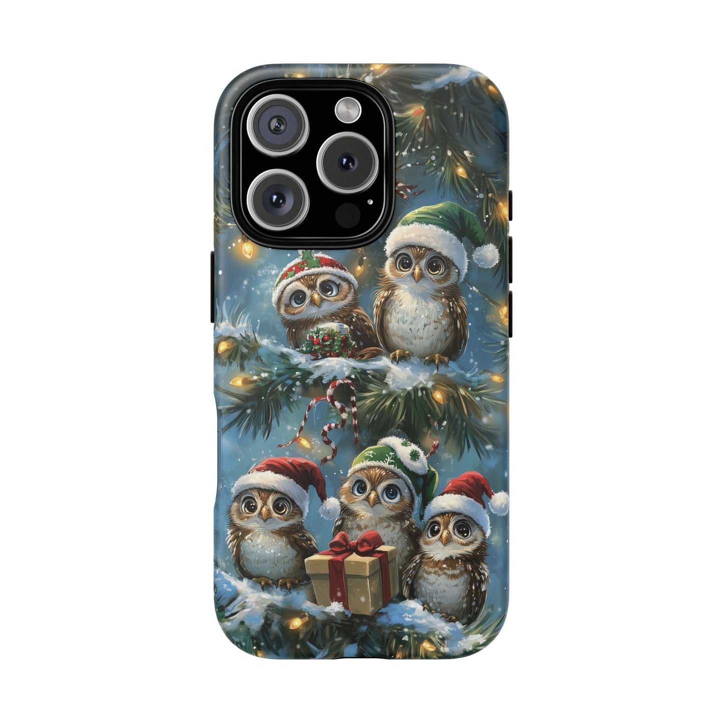 Christmas Owls Phone Case – Festive Holiday Design with Cute Owls and Gift