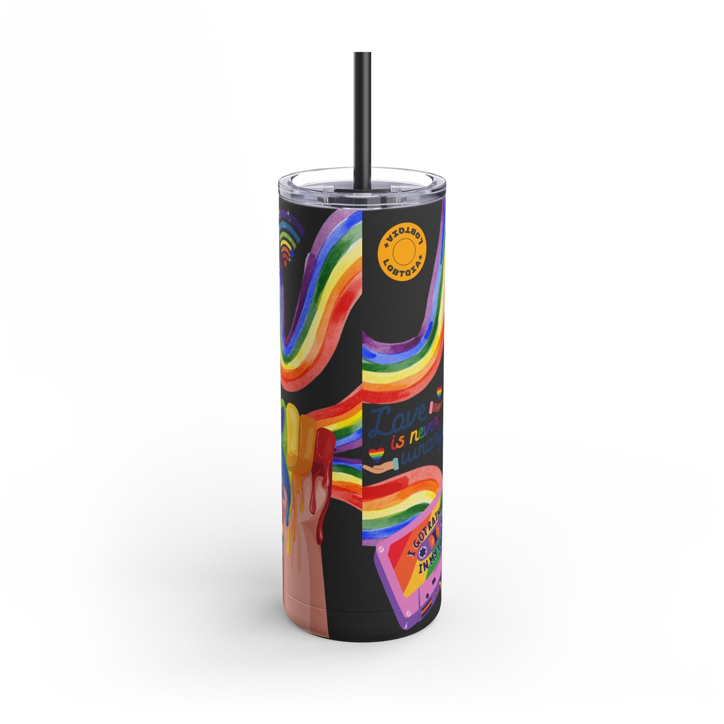 LGBTQ+ Pride Skinny Tumbler - Rainbow Love Wins Design Matte Tumbler, 20oz