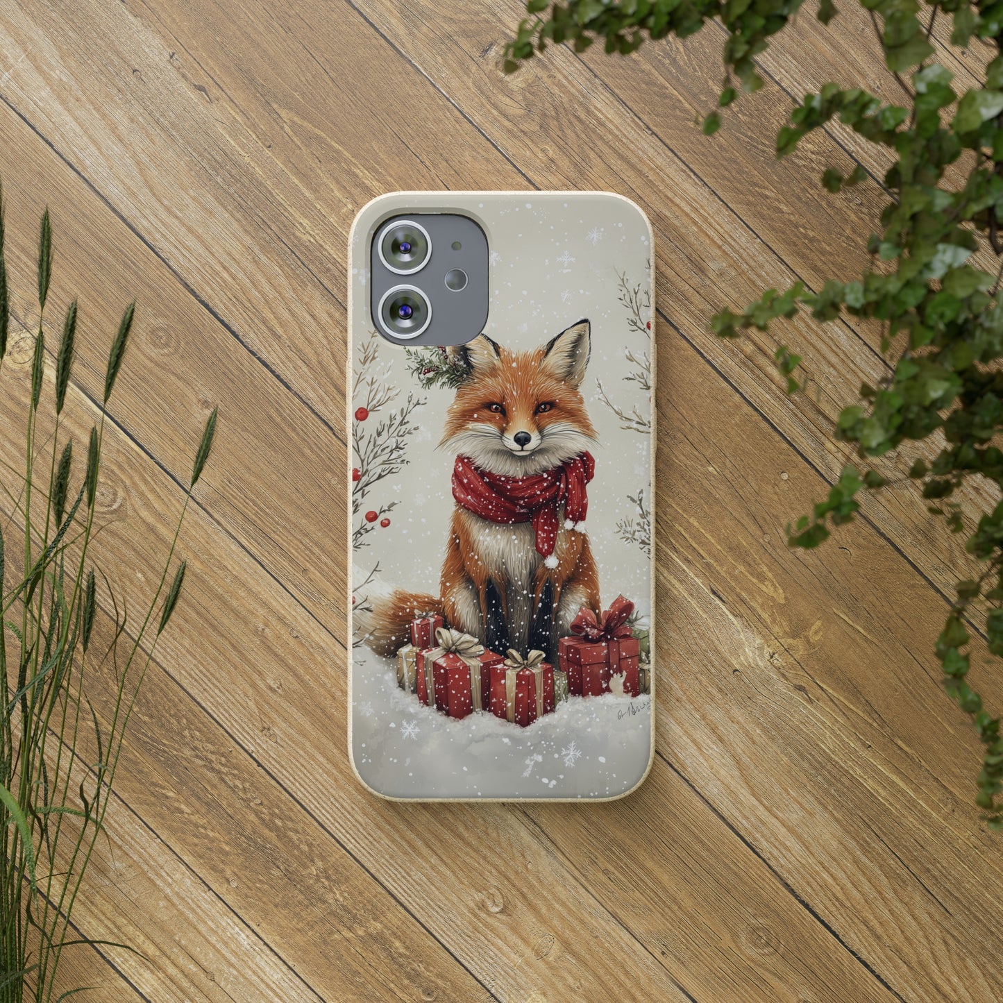 Christmas Fox Phone Case – Festive Holiday Design with Cute Fox and Gift Boxes - Biodegradable Cases