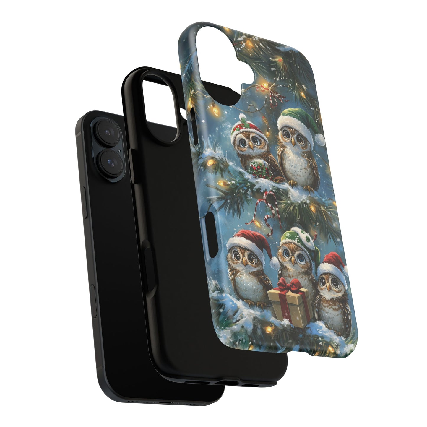 Christmas Owls Phone Case – Festive Holiday Design with Cute Owls and Gift