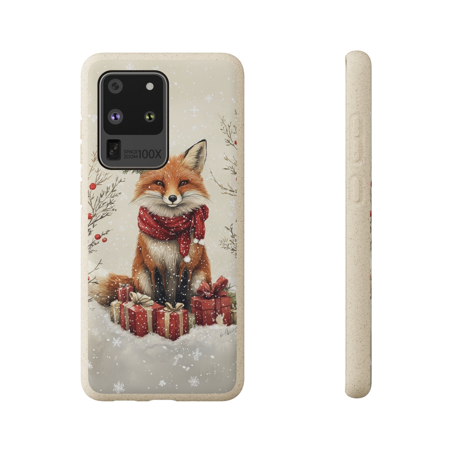 Christmas Fox Phone Case – Festive Holiday Design with Cute Fox and Gift Boxes - Biodegradable Cases