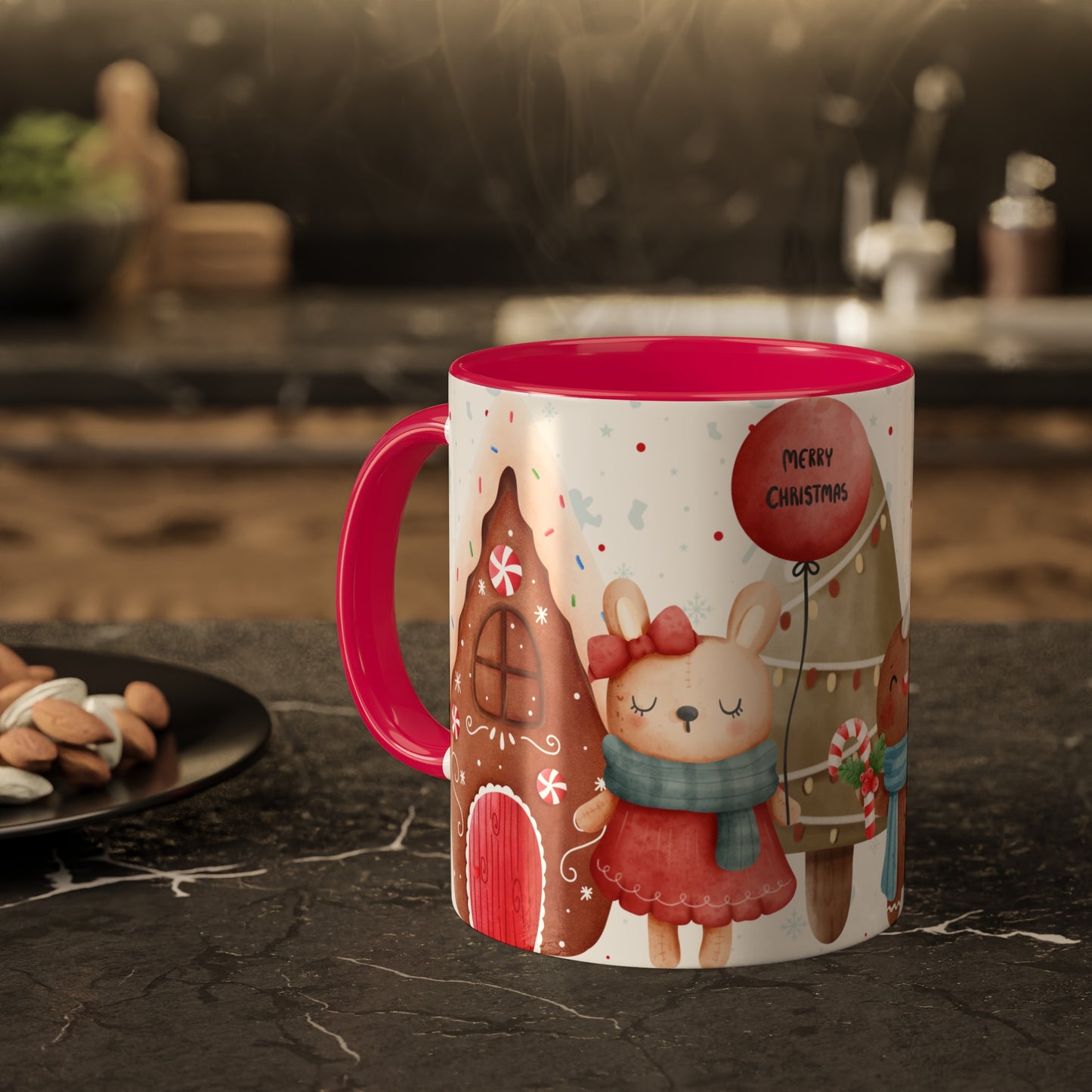 Festive Christmas Mug with Adorable Bear, Hedgehog, and Gingerbread Design – Holiday Coffee Cup