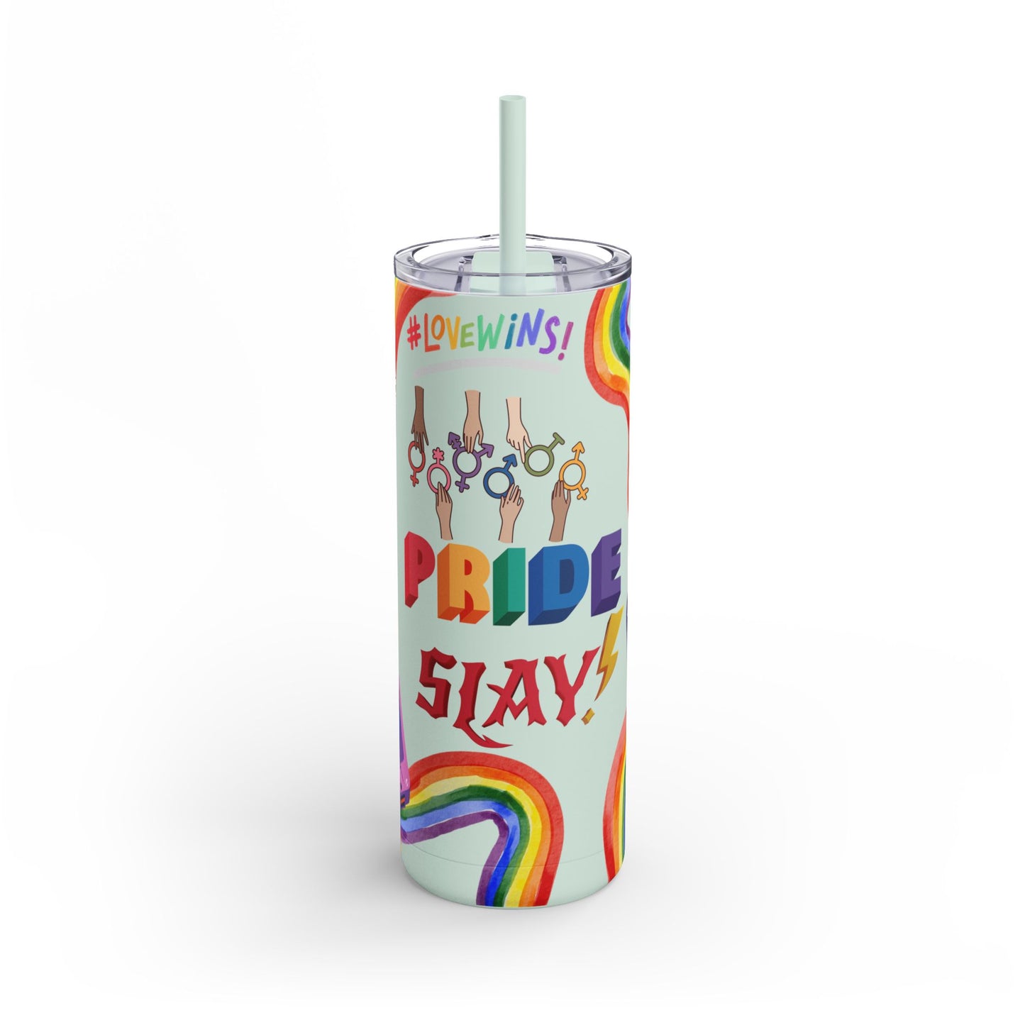 LGBTQ+ Pride Skinny Tumbler - Rainbow Love Wins Design Matte Tumbler, 20oz