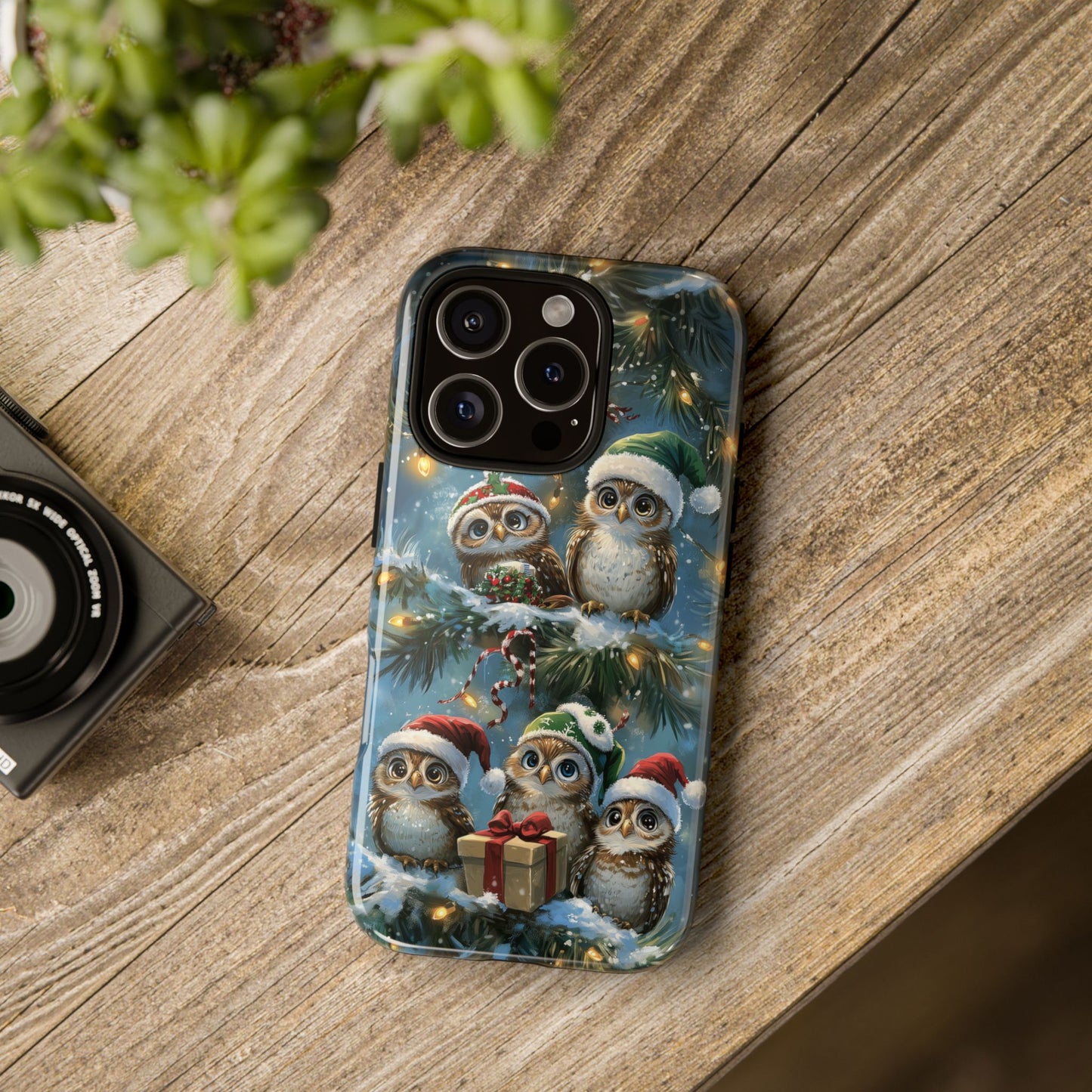 Christmas Owls Phone Case – Festive Holiday Design with Cute Owls and Gift