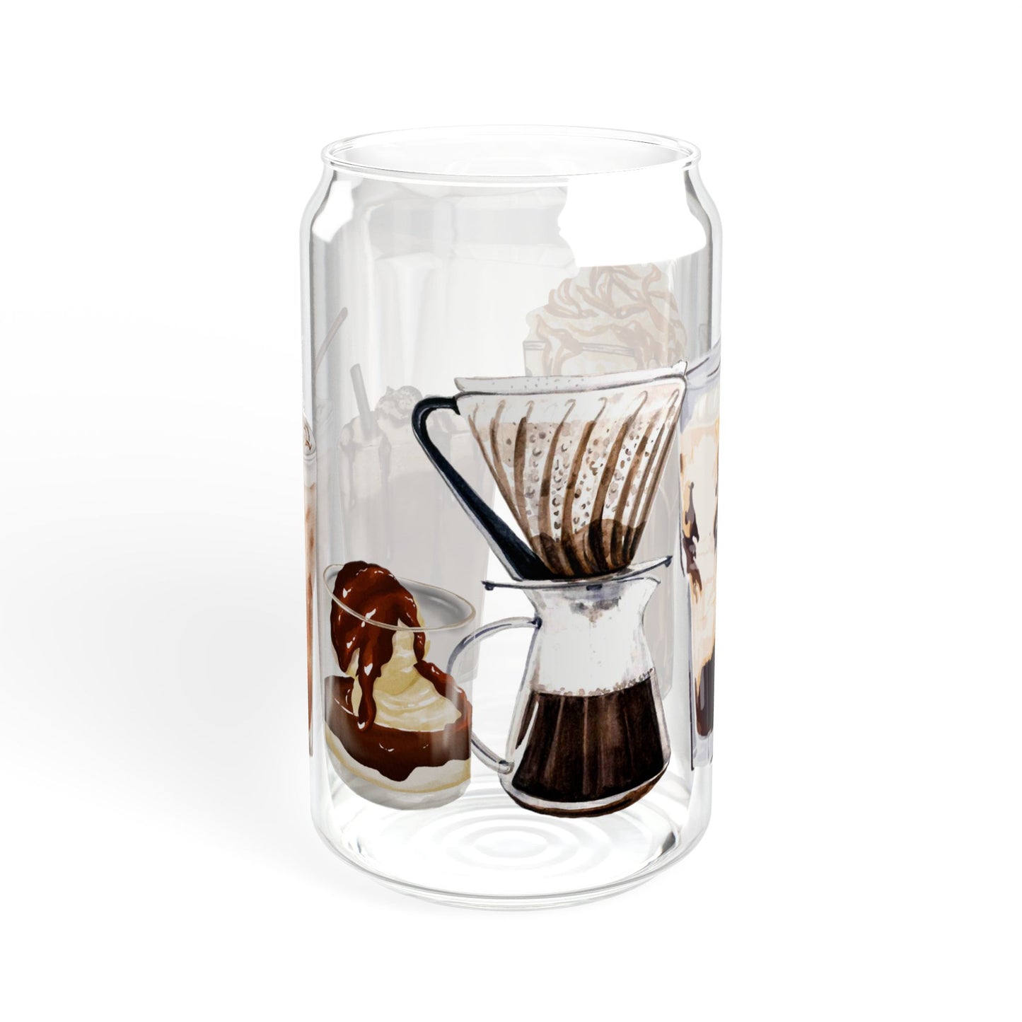 Eco-Friendly Glass Tumbler with Bamboo Lid & Straw – Coffee Brewing Art Design, 16oz