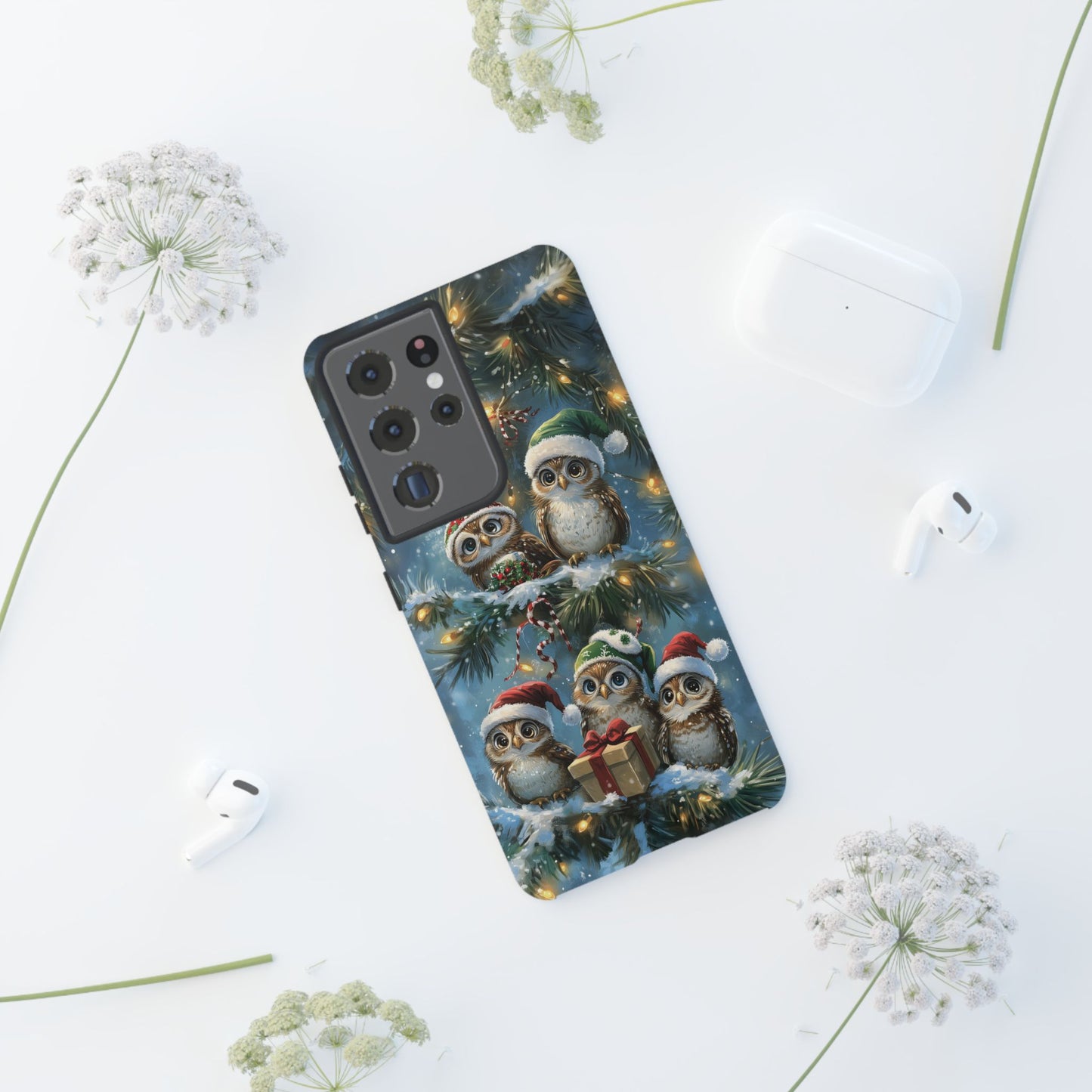 Christmas Owls Phone Case – Festive Holiday Design with Cute Owls and Gift