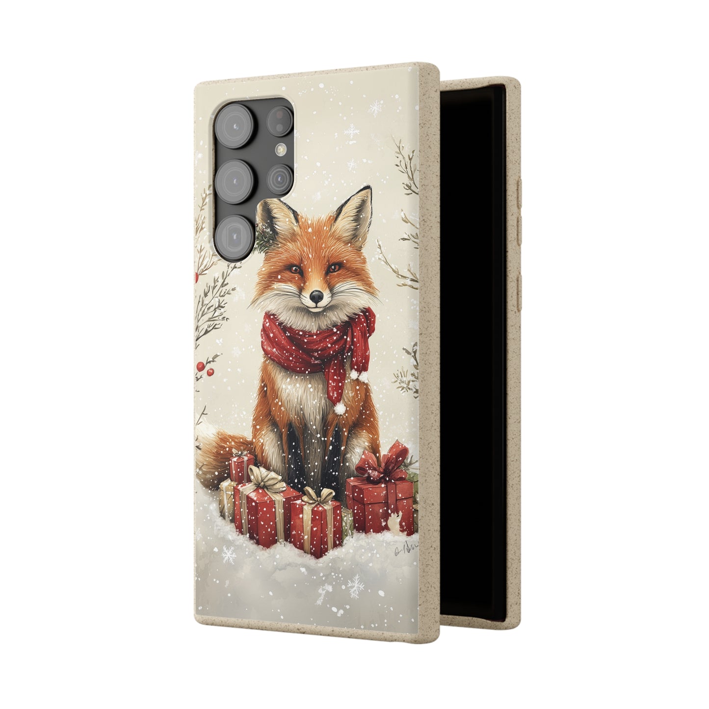 Christmas Fox Phone Case – Festive Holiday Design with Cute Fox and Gift Boxes - Biodegradable Cases