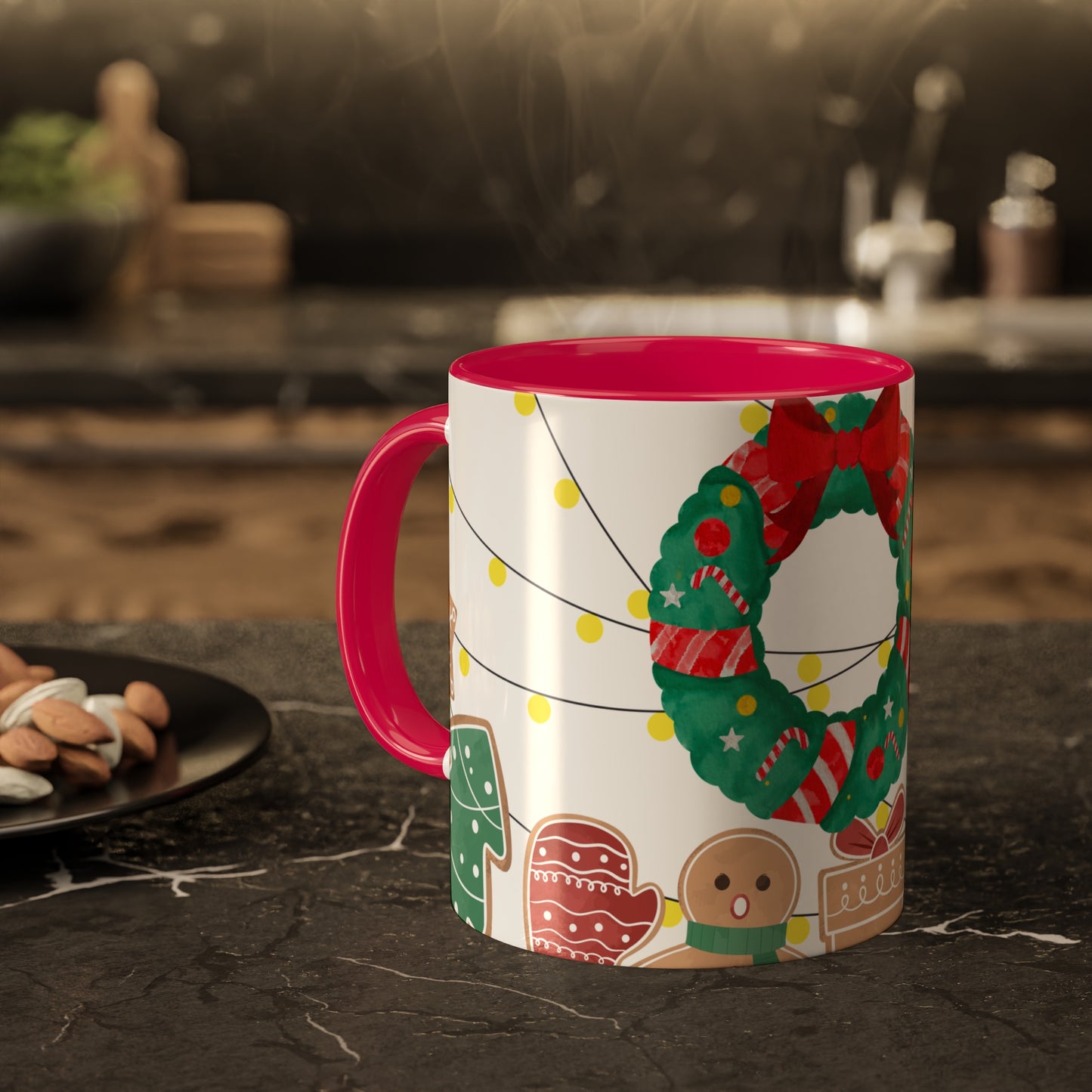 Christmas Wreath Mug with Holiday-Themed Illustrations – Festive and Functional