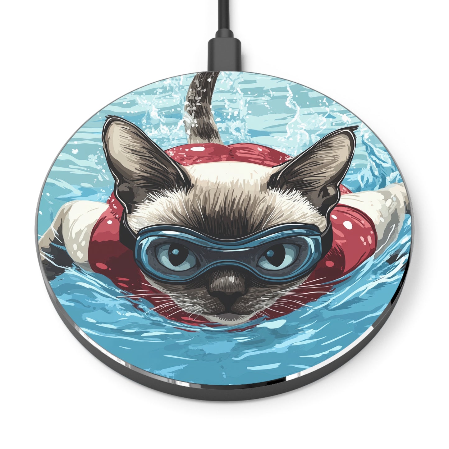 Wireless Charger Siamese Cat Swimming Butterfly Stroke