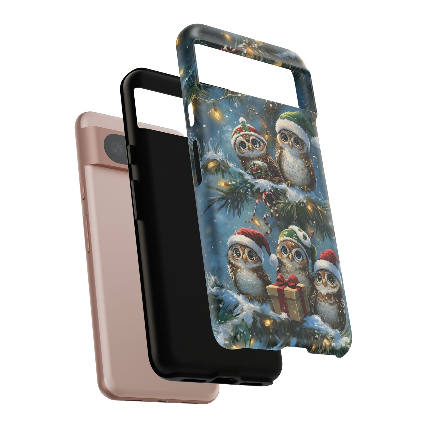 Christmas Owls Phone Case – Festive Holiday Design with Cute Owls and Gift