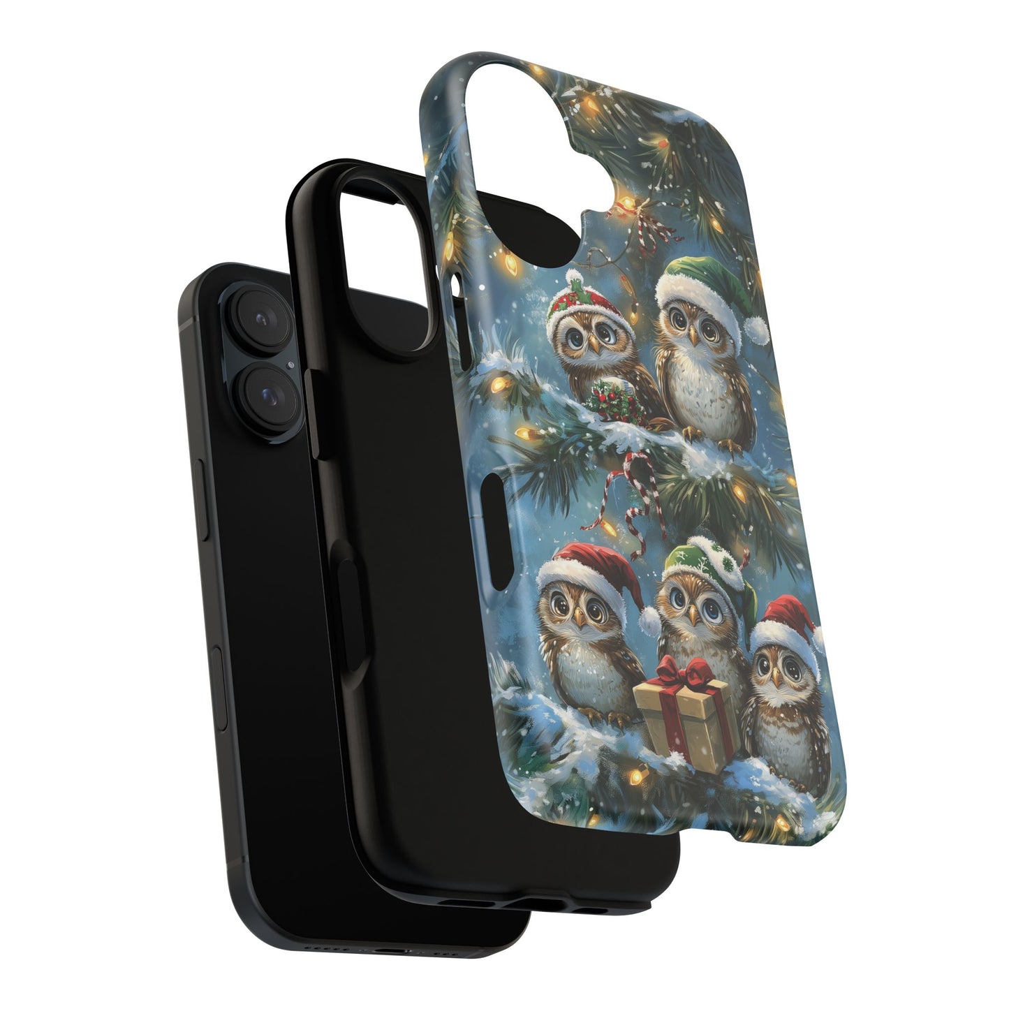 Christmas Owls Phone Case – Festive Holiday Design with Cute Owls and Gift