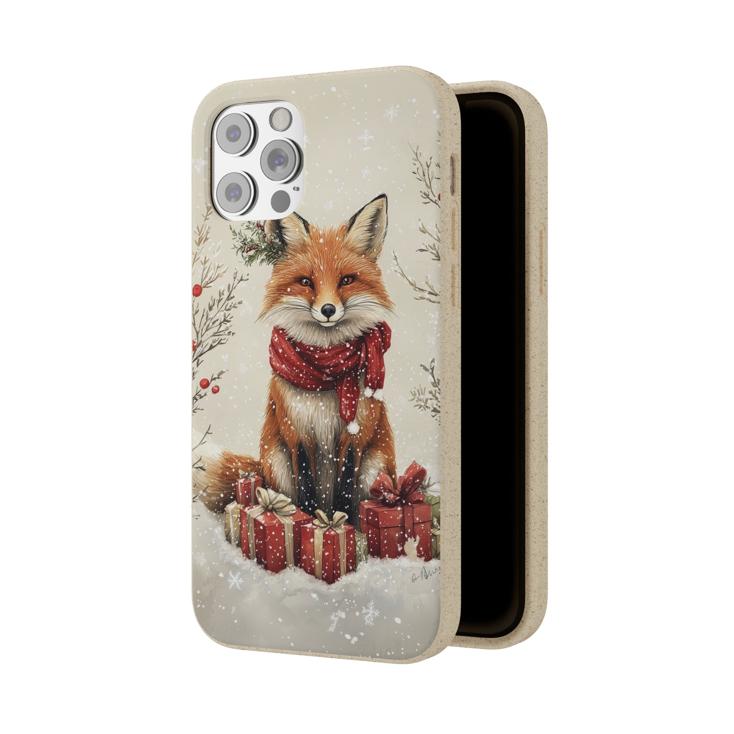 Christmas Fox Phone Case – Festive Holiday Design with Cute Fox and Gift Boxes - Biodegradable Cases