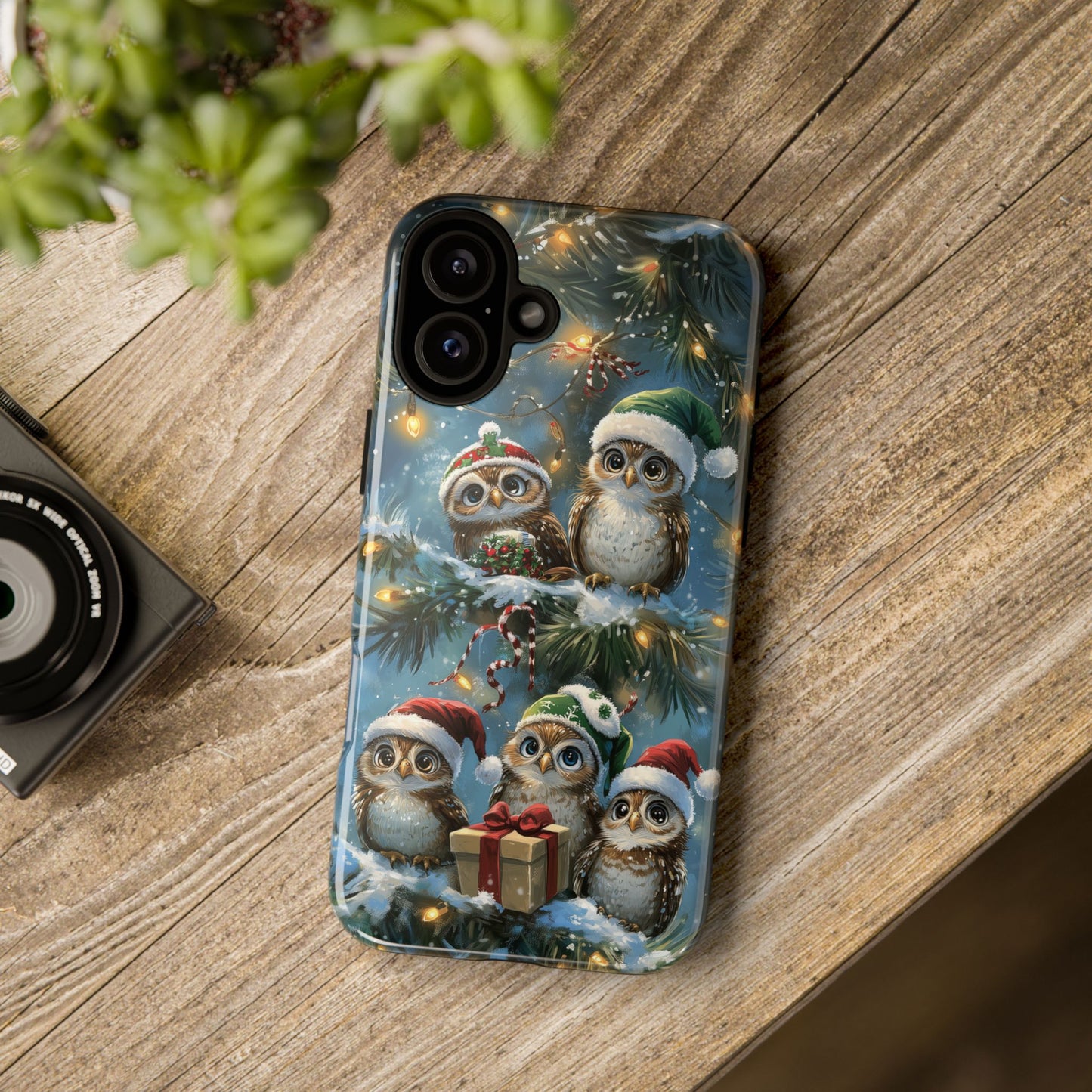 Christmas Owls Phone Case – Festive Holiday Design with Cute Owls and Gift