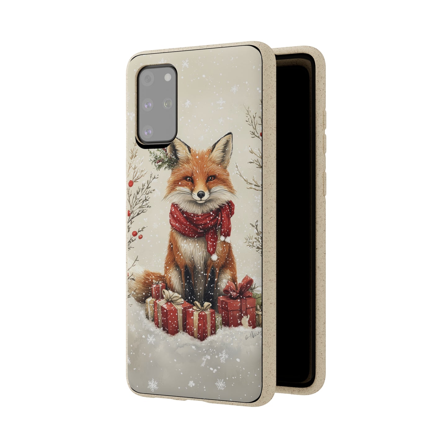 Christmas Fox Phone Case – Festive Holiday Design with Cute Fox and Gift Boxes - Biodegradable Cases