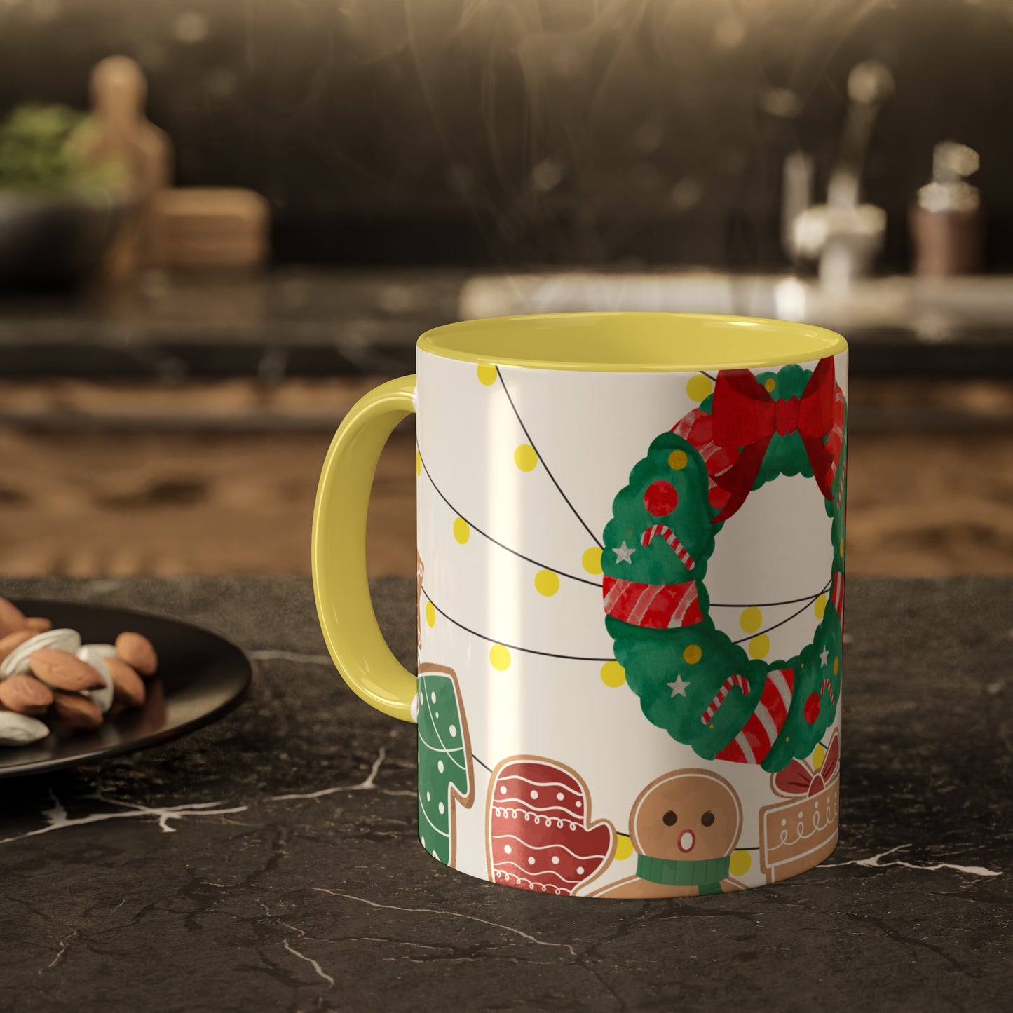 Christmas Wreath Mug with Holiday-Themed Illustrations – Festive and Functional