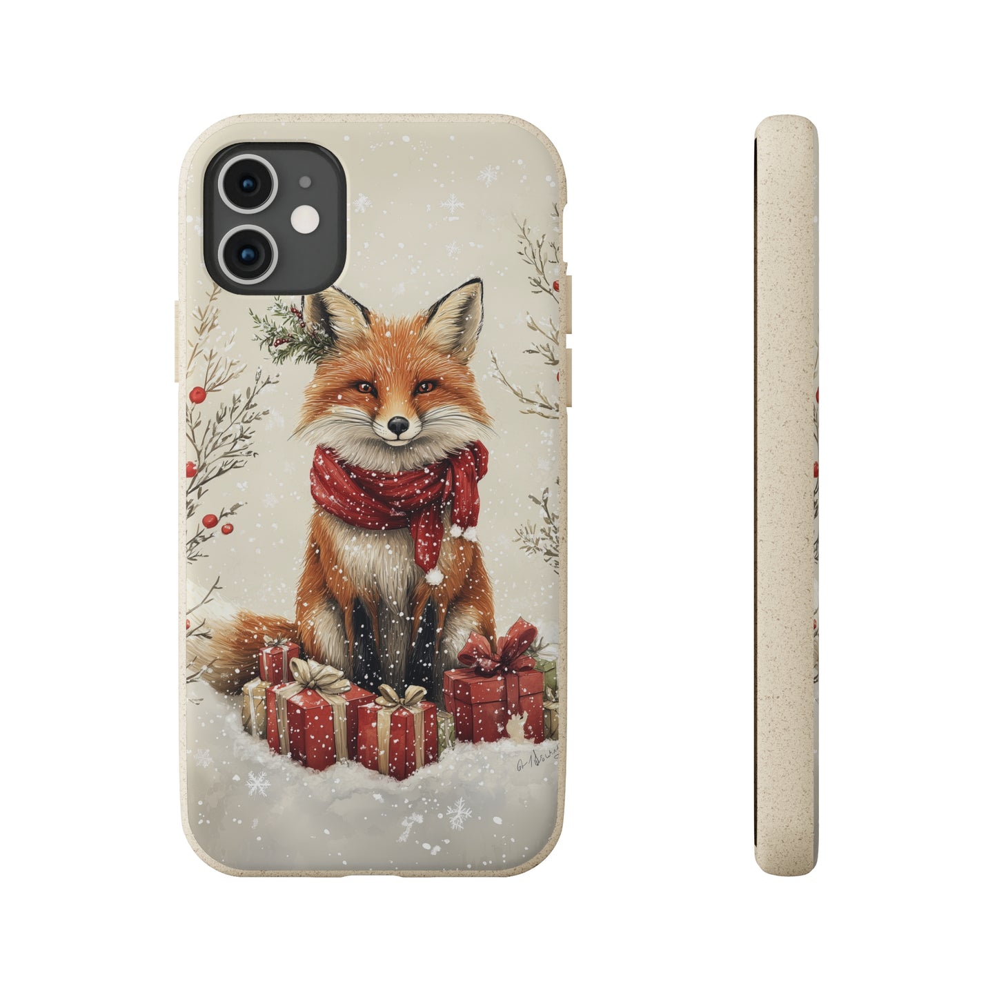 Christmas Fox Phone Case – Festive Holiday Design with Cute Fox and Gift Boxes - Biodegradable Cases