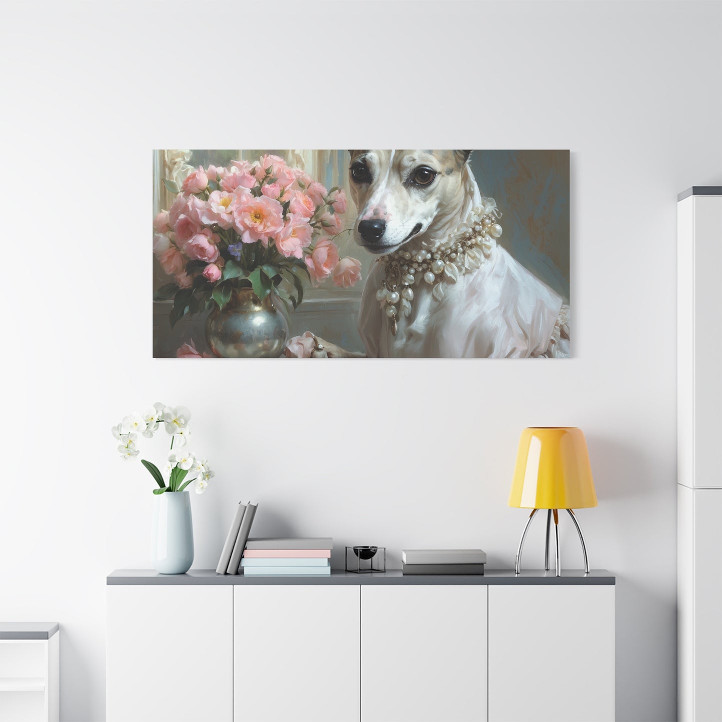 Matte Canvas, Stretched, 1.25" Renaissance Greyhound Lady with Floral Elegance