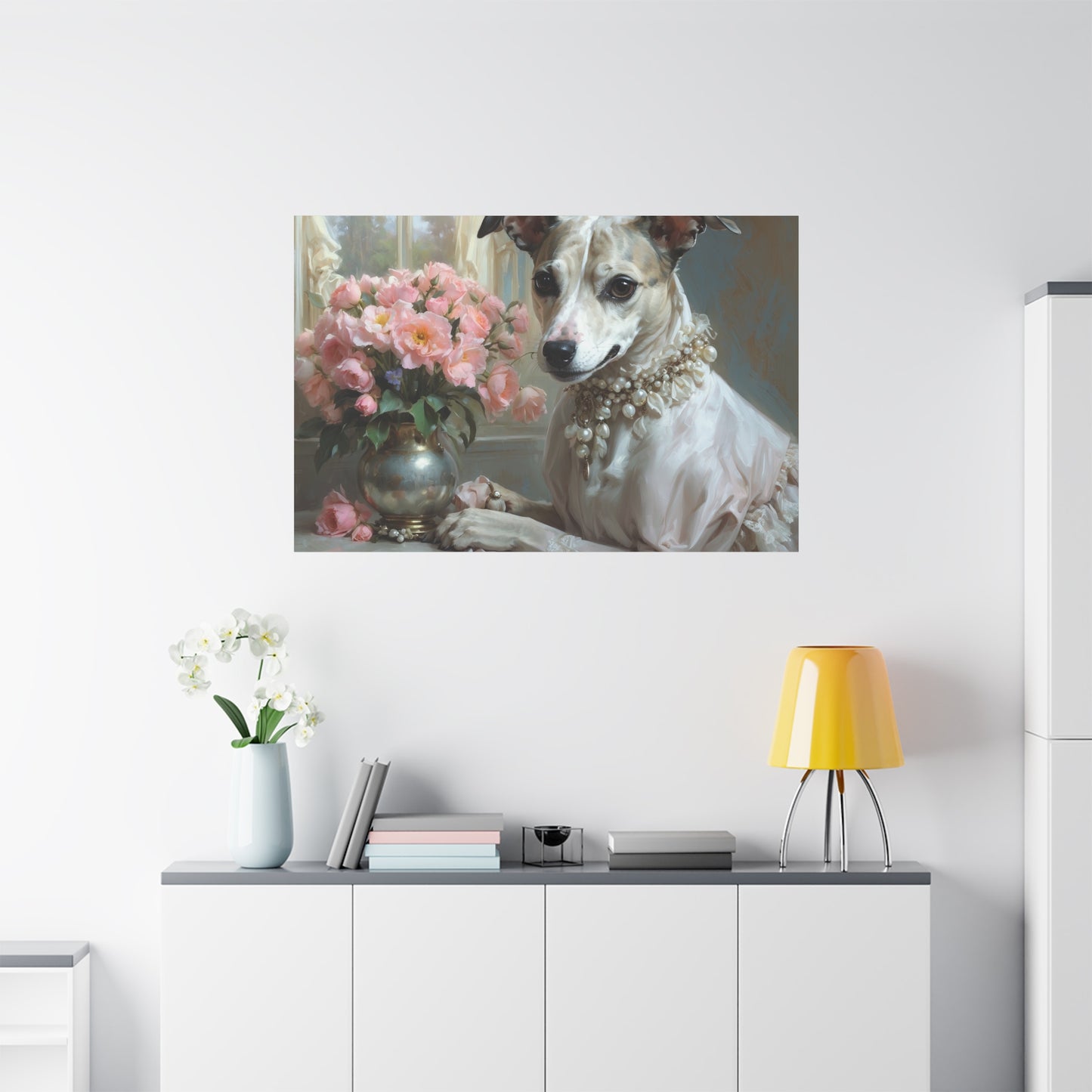 Matte Canvas, Stretched, 1.25" Renaissance Greyhound Lady with Floral Elegance