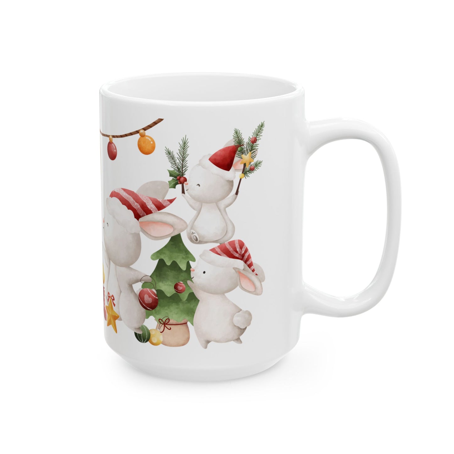 "Merry Christmas" Bunny Mug – Festive Holiday Coffee Cup with Cute Rabbit Design, (11oz, 15oz)