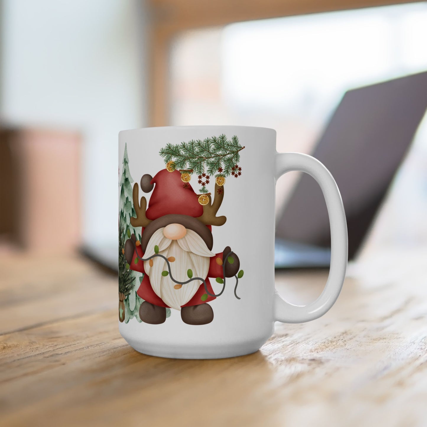 Watercolor Christmas Tree Mug – Festive Holiday Coffee Cup with Ornament Design, (11oz, 15oz)