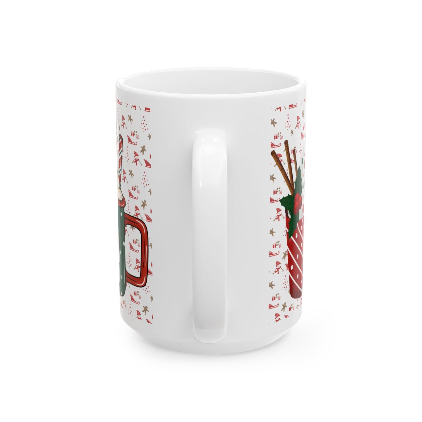 Festive Christmas Mug with Holiday Treats and Cute Characters – Perfect for Winter Beverages