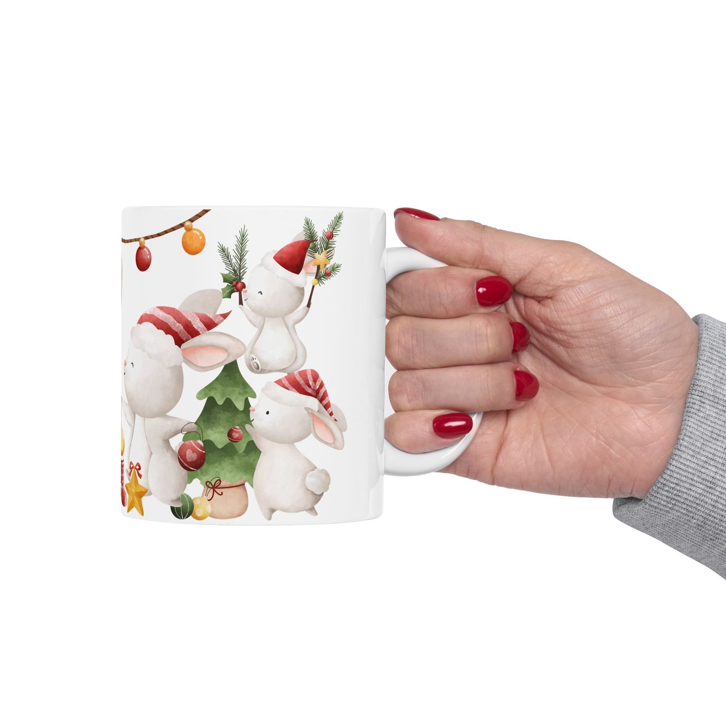 "Merry Christmas" Bunny Mug – Festive Holiday Coffee Cup with Cute Rabbit Design, (11oz, 15oz)