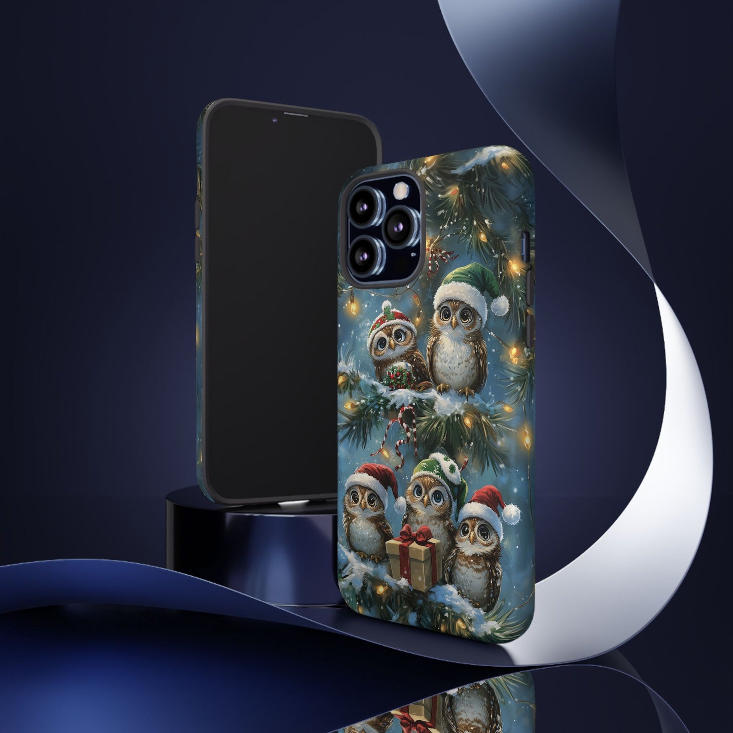 Christmas Owls Phone Case – Festive Holiday Design with Cute Owls and Gift