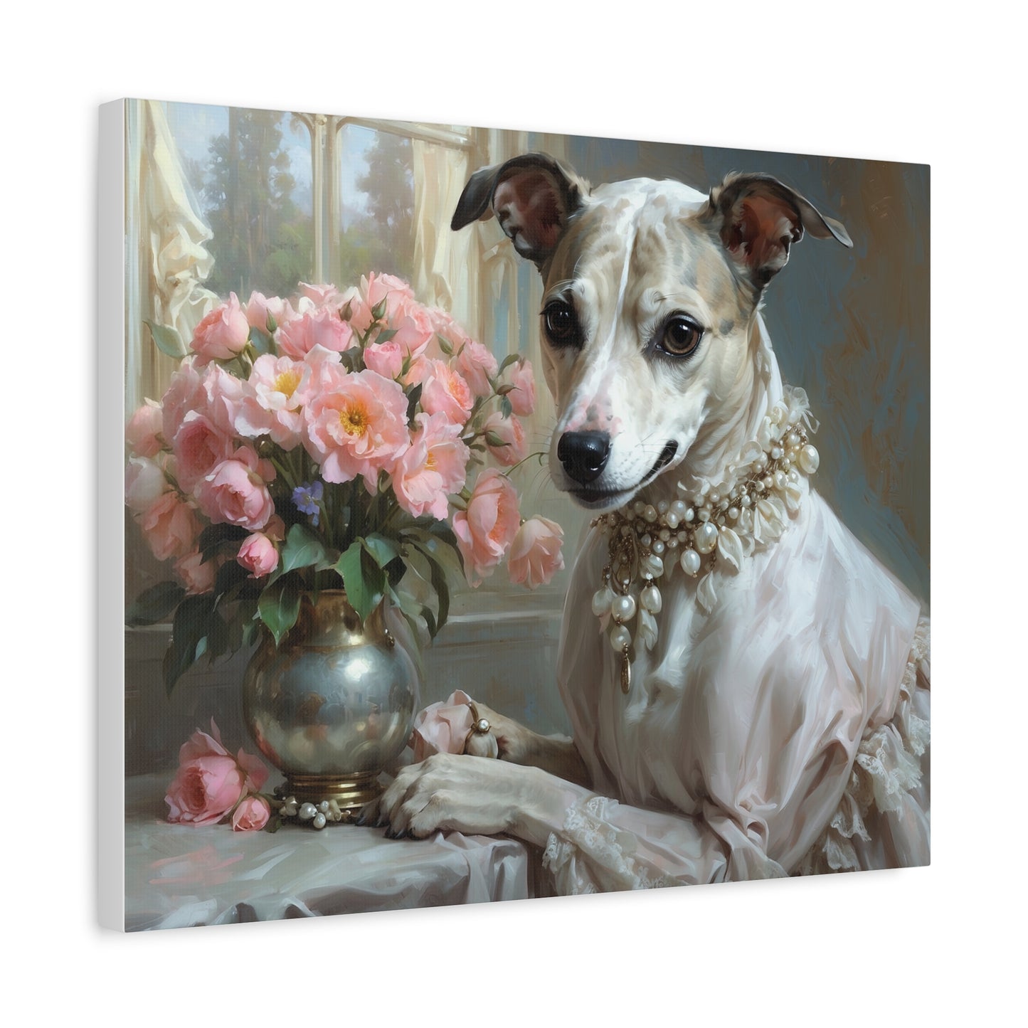 Matte Canvas, Stretched, 1.25" Renaissance Greyhound Lady with Floral Elegance